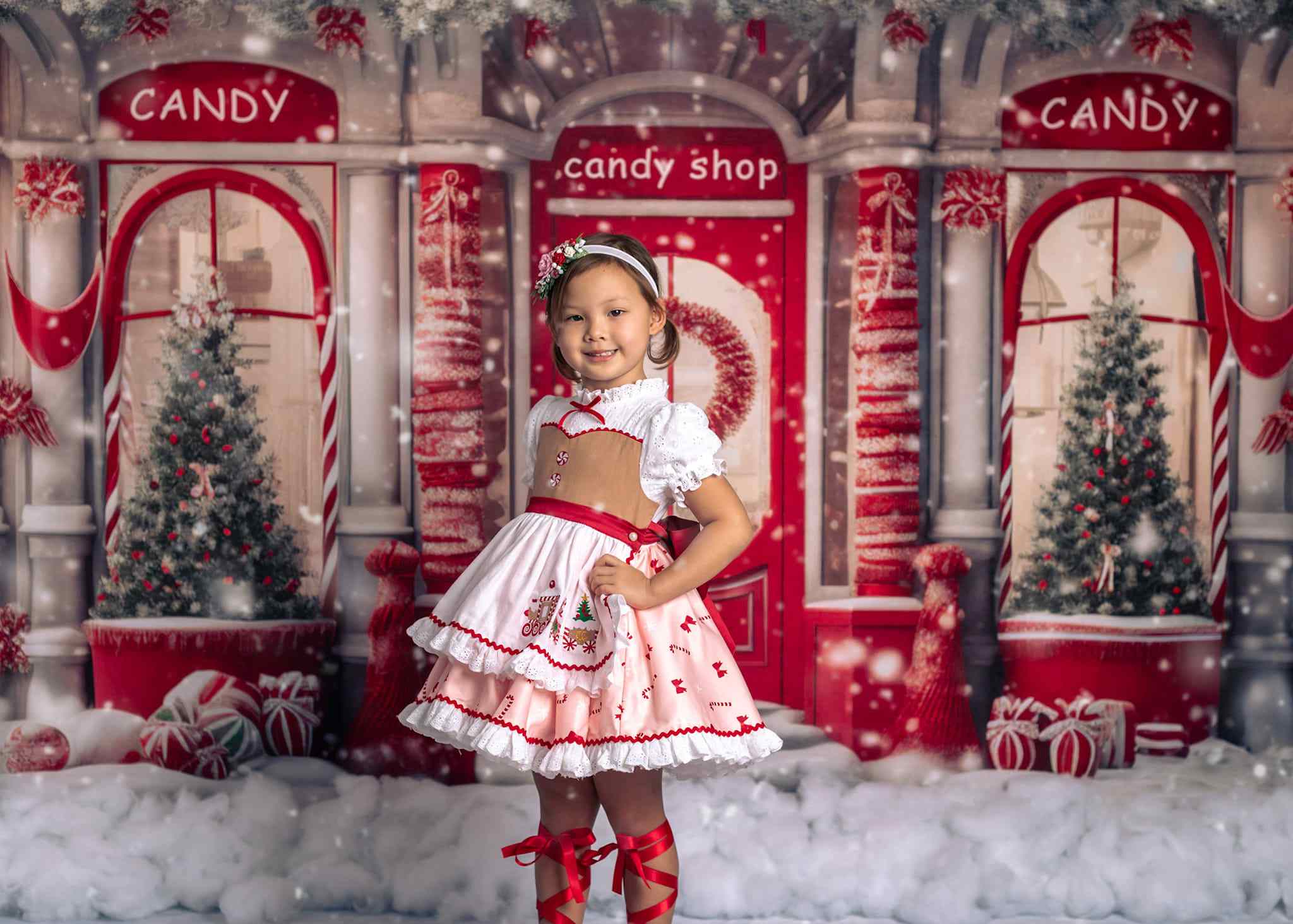 Kate Christmas Red Candy Shop Backdrop Designed by Chain Photography