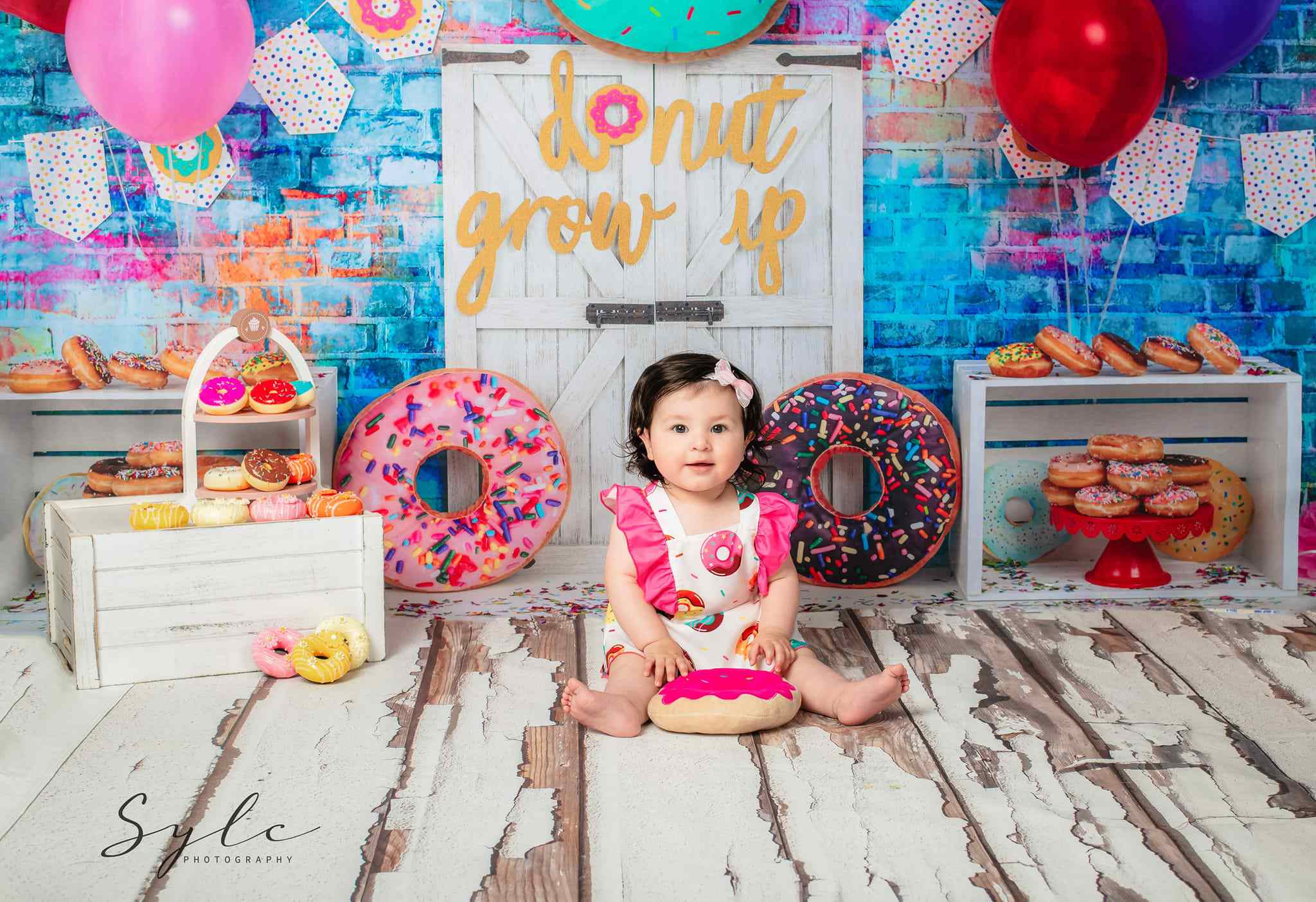 Kate White Door Balloons Banner Do Nut Grow Up Birthday Children Backdrop - Kate Backdrop AU