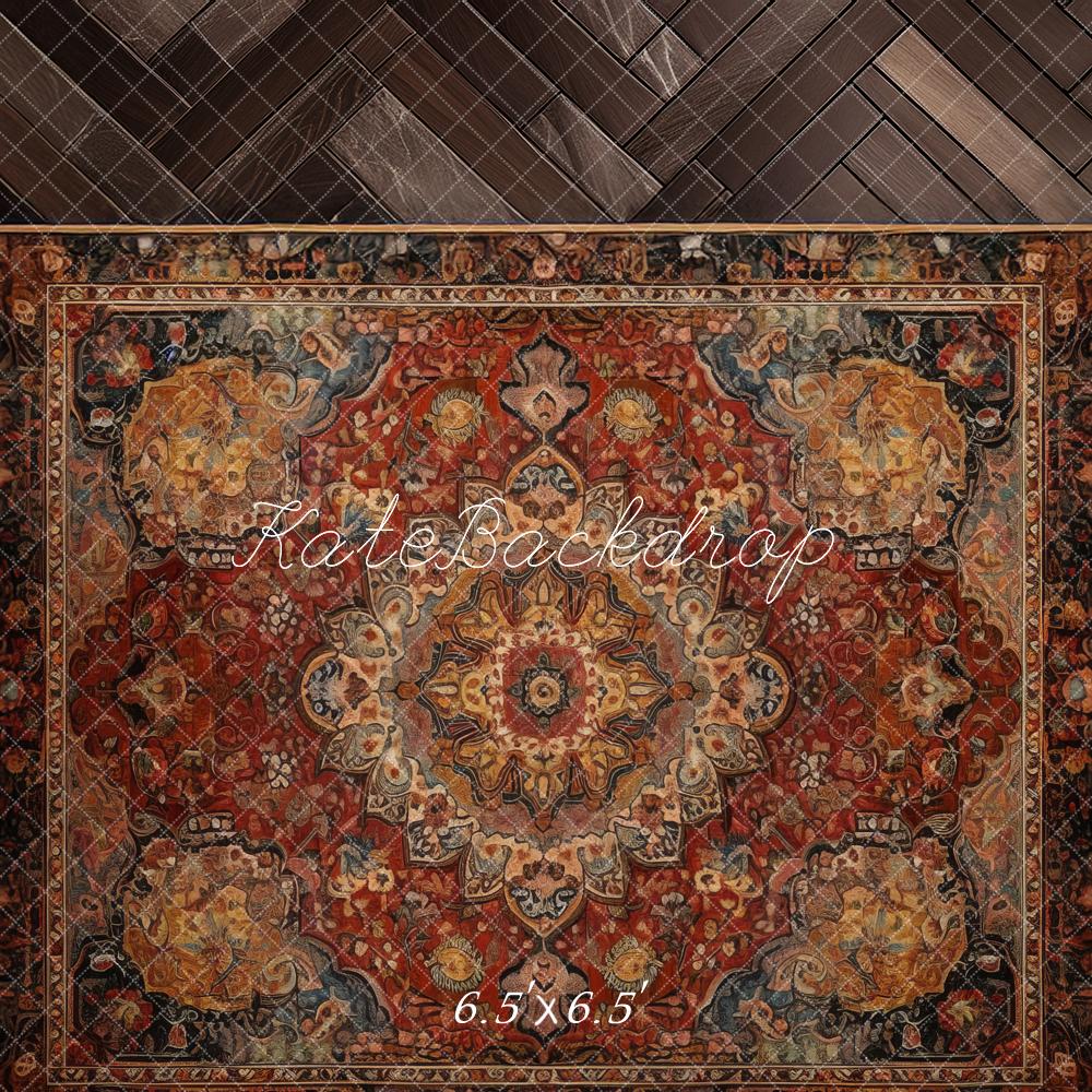 Kate Vintage Rug Dark Herringbone Backdrop Designed by Mandy Ringe
