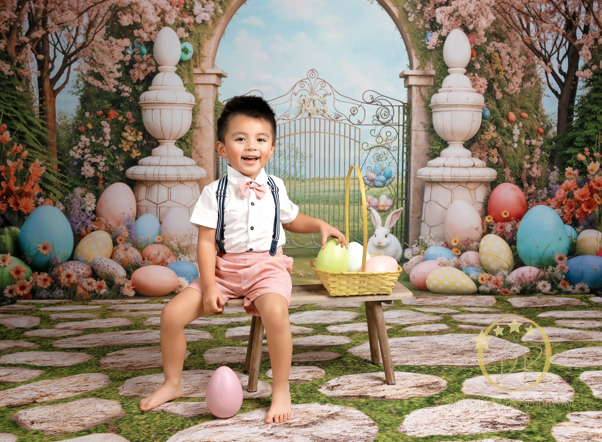 Kate Easter Backdrop Bunny Colorful Flowers Arch Designed by Chain Photography - Kate Backdrop AU