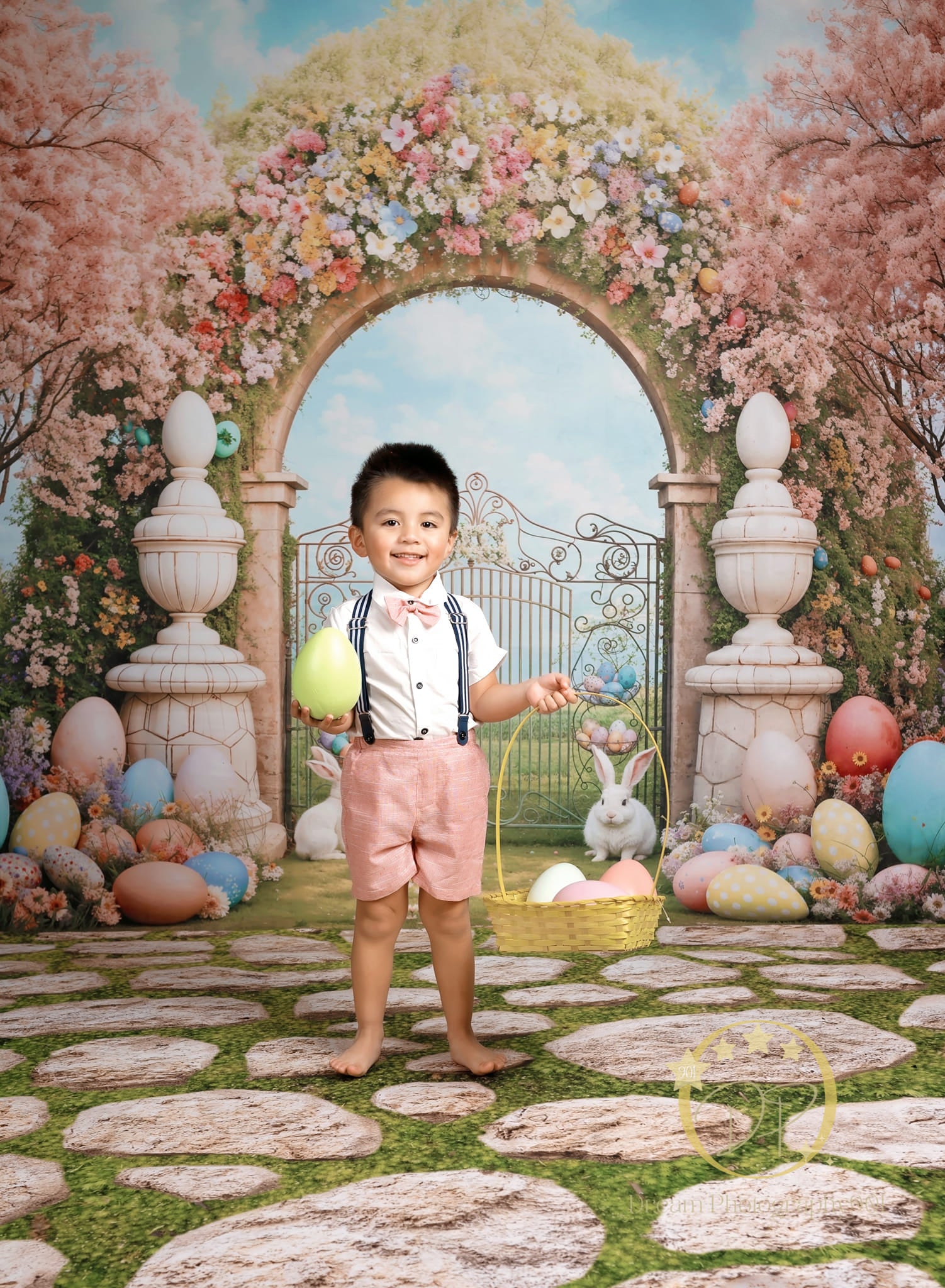Kate Easter Backdrop Bunny Colorful Flowers Arch Designed by Chain Photography - Kate Backdrop AU