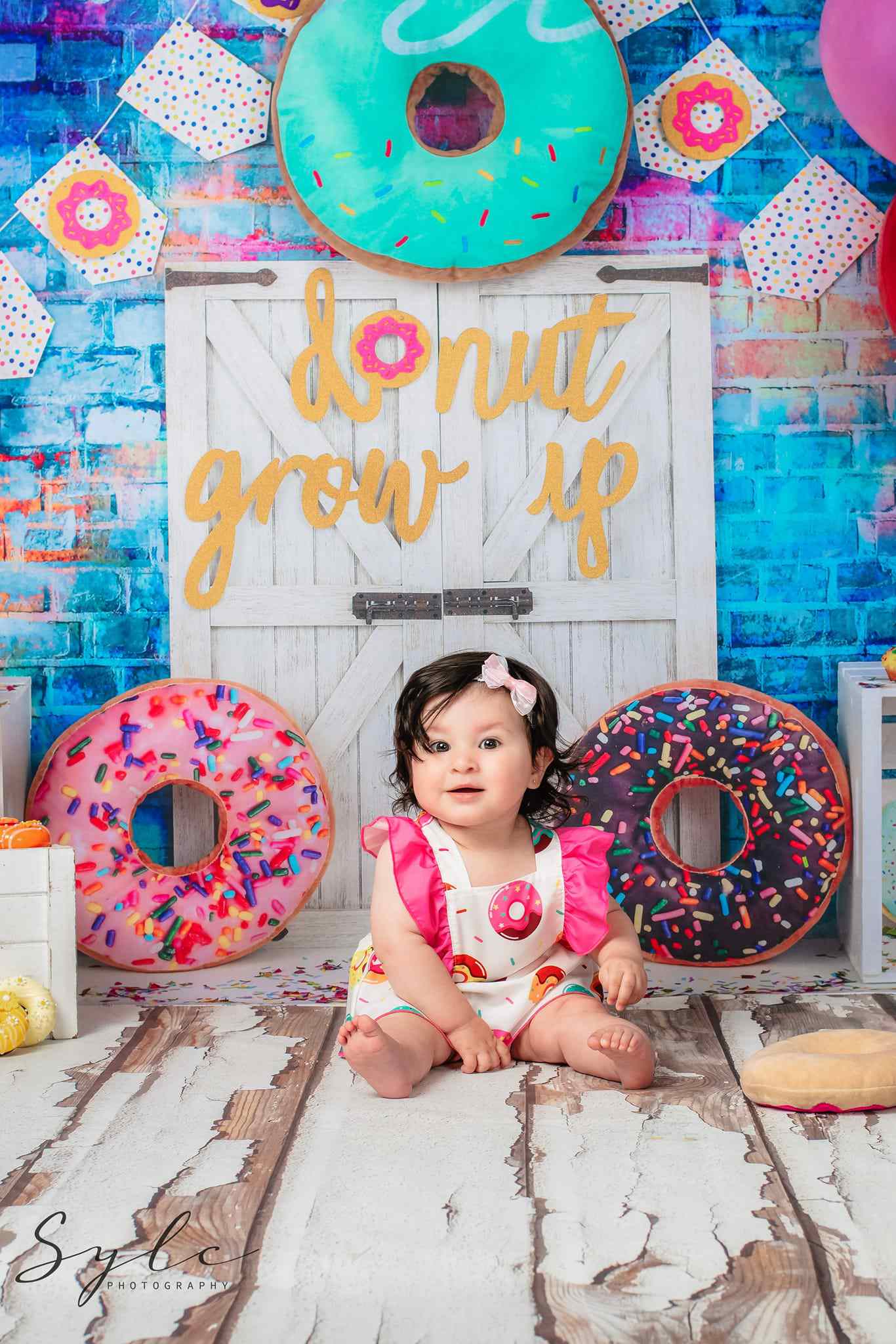Kate White Door Balloons Banner Do Nut Grow Up Birthday Children Backdrop - Kate Backdrop AU