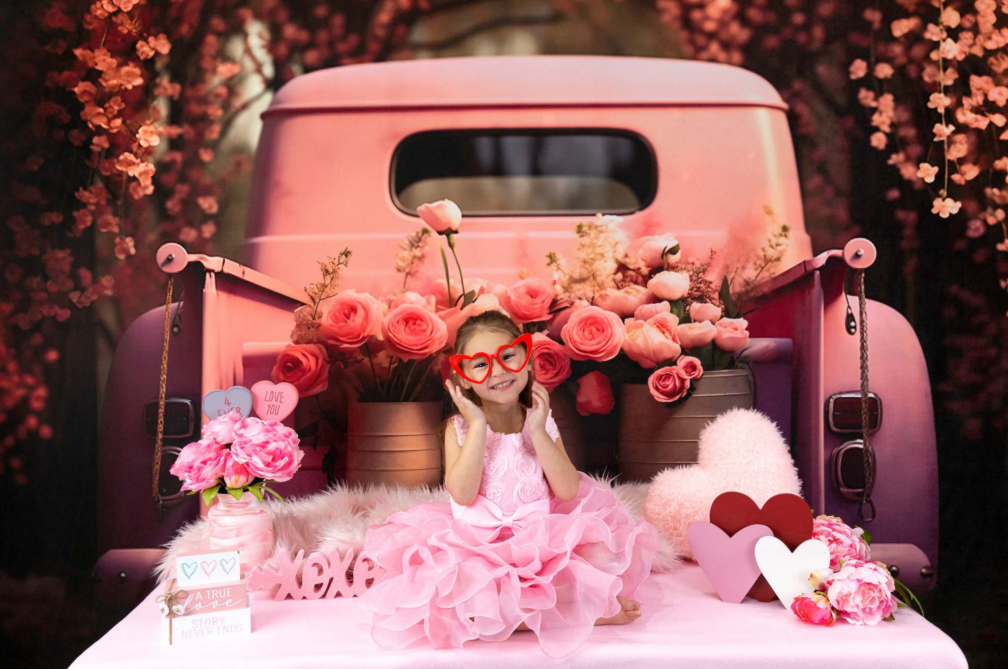 Kate Valentine's Day Pink Flowers Truck Backdrop Designed by Chain Photography - Kate Backdrop AU