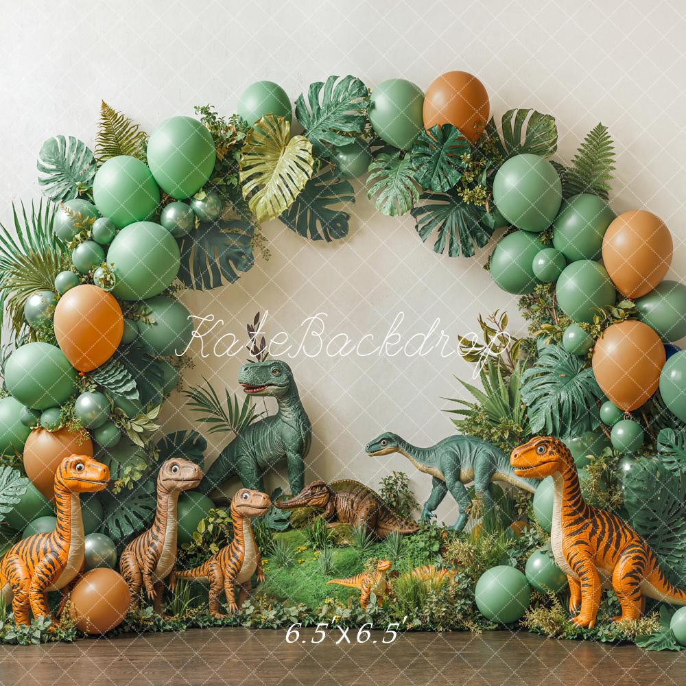 Kate Dinosaur Jungle Green Balloon Arch Backdrop Designed by Emetselch - Kate Backdrop AU