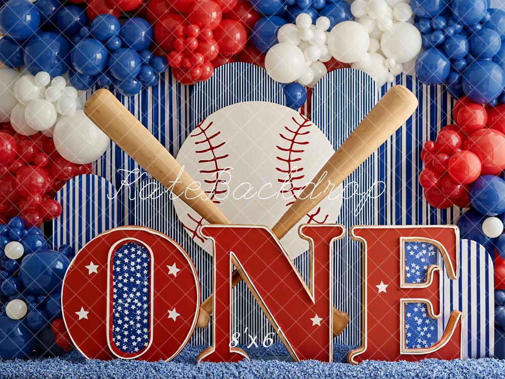 Kate Baseball One Stars Stripes Balloons Backdrop Designed by Emetselch