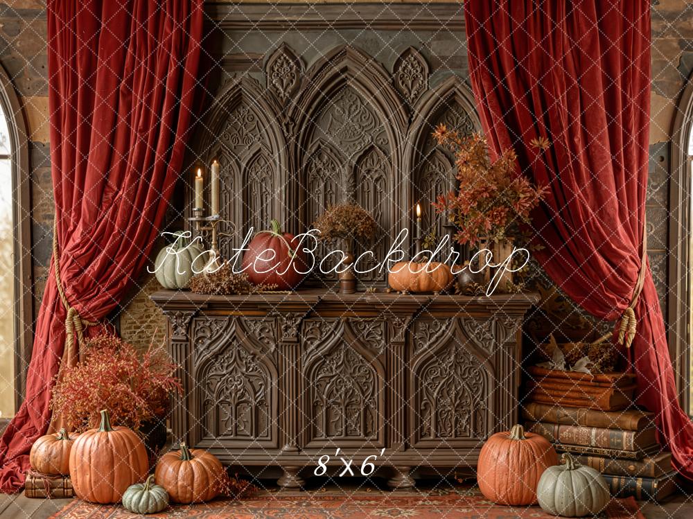 Kate Fall Pumpkins Gothic Cabinet Fleece Backdrop Designed by Emetselch