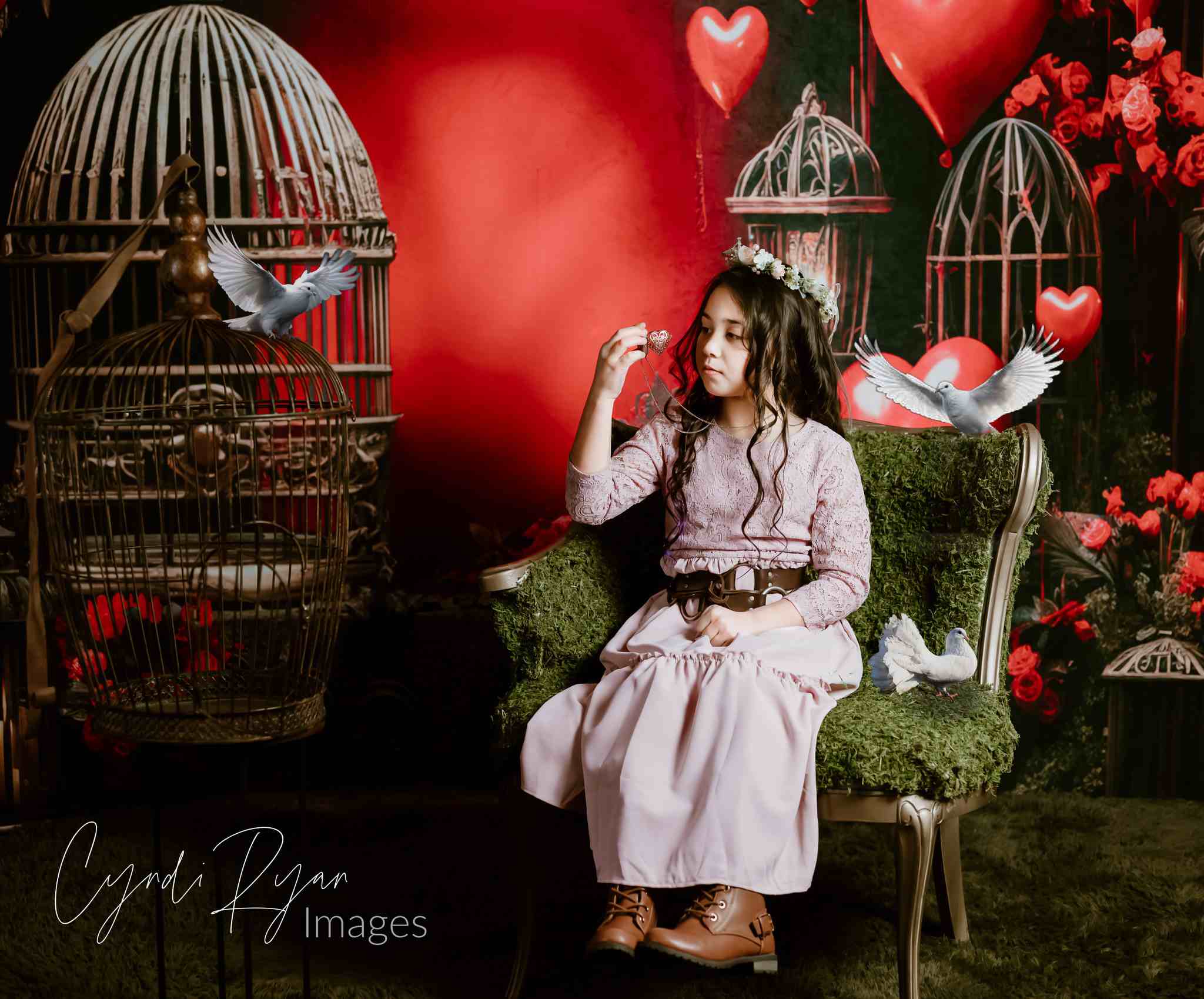 Kate Valentine's Day Balloon Rose Birdcage Backdrop for Photography