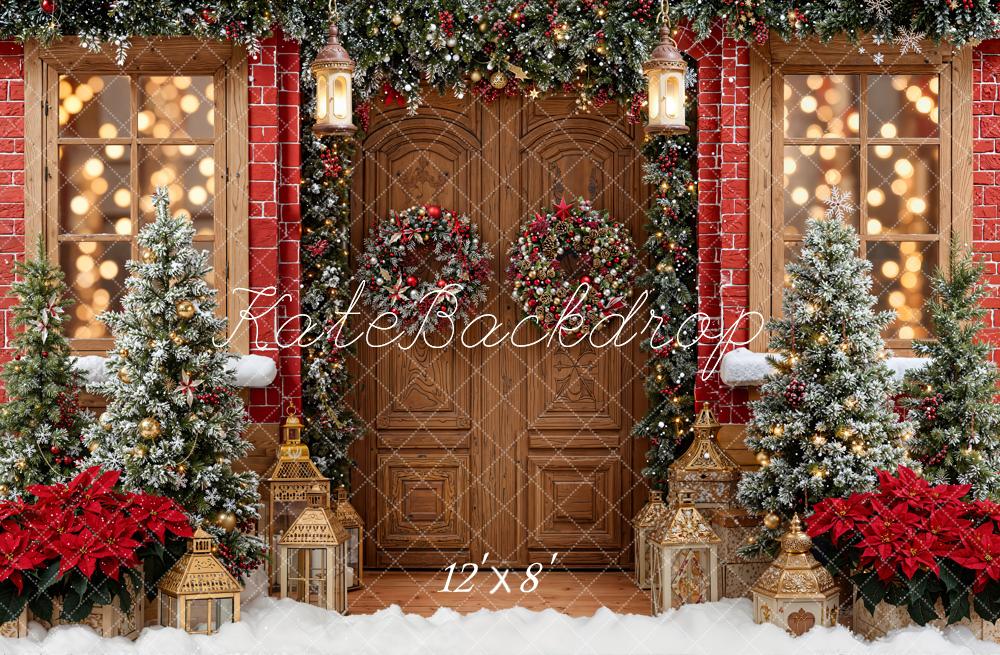 Kate Christmas Door Wreath Fleece Backdrop Designed by Emetselch - Kate Backdrop AU