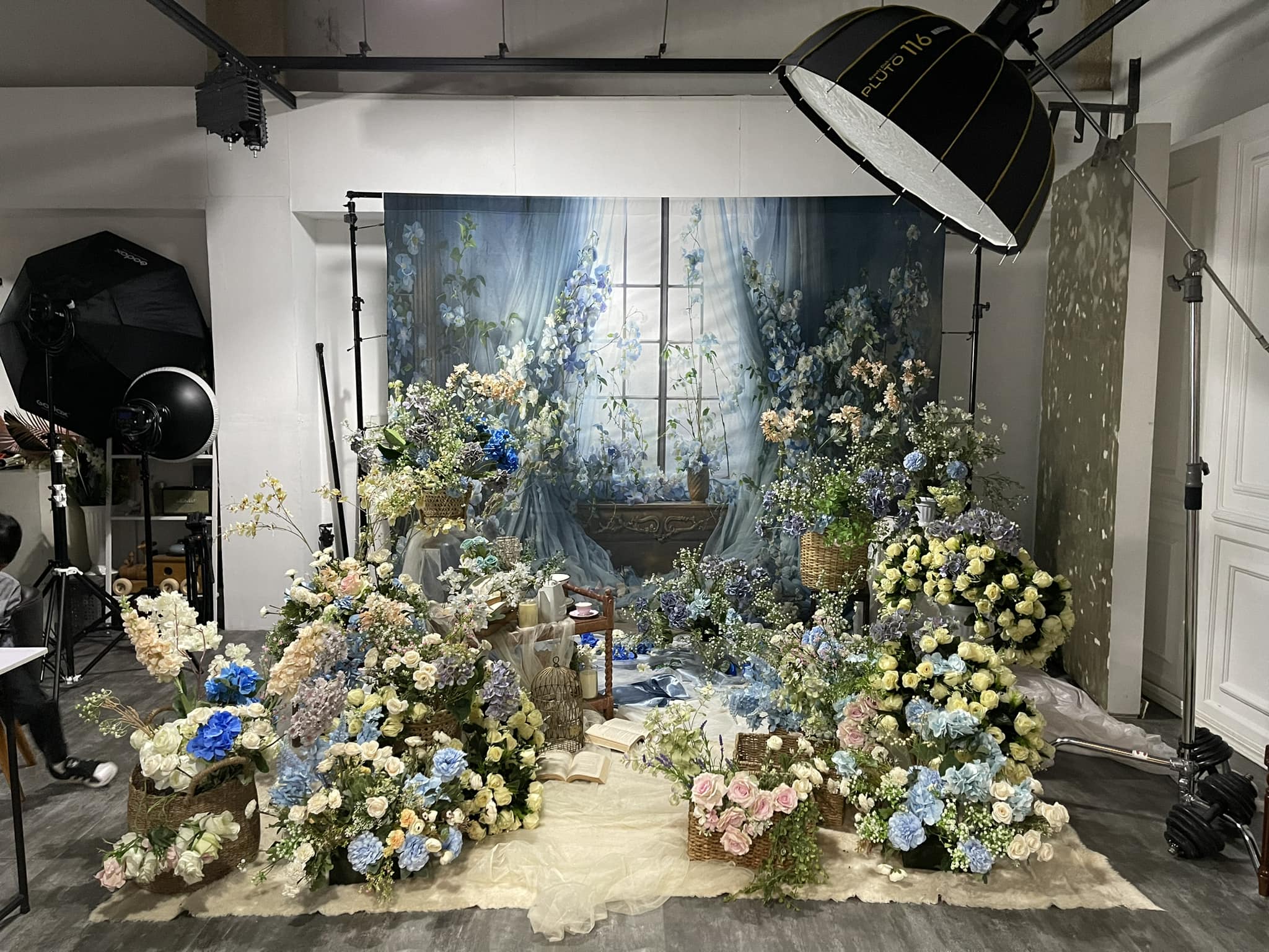 Kate Blue Flower Curtain Window Room Backdrop Designed by Emetselch