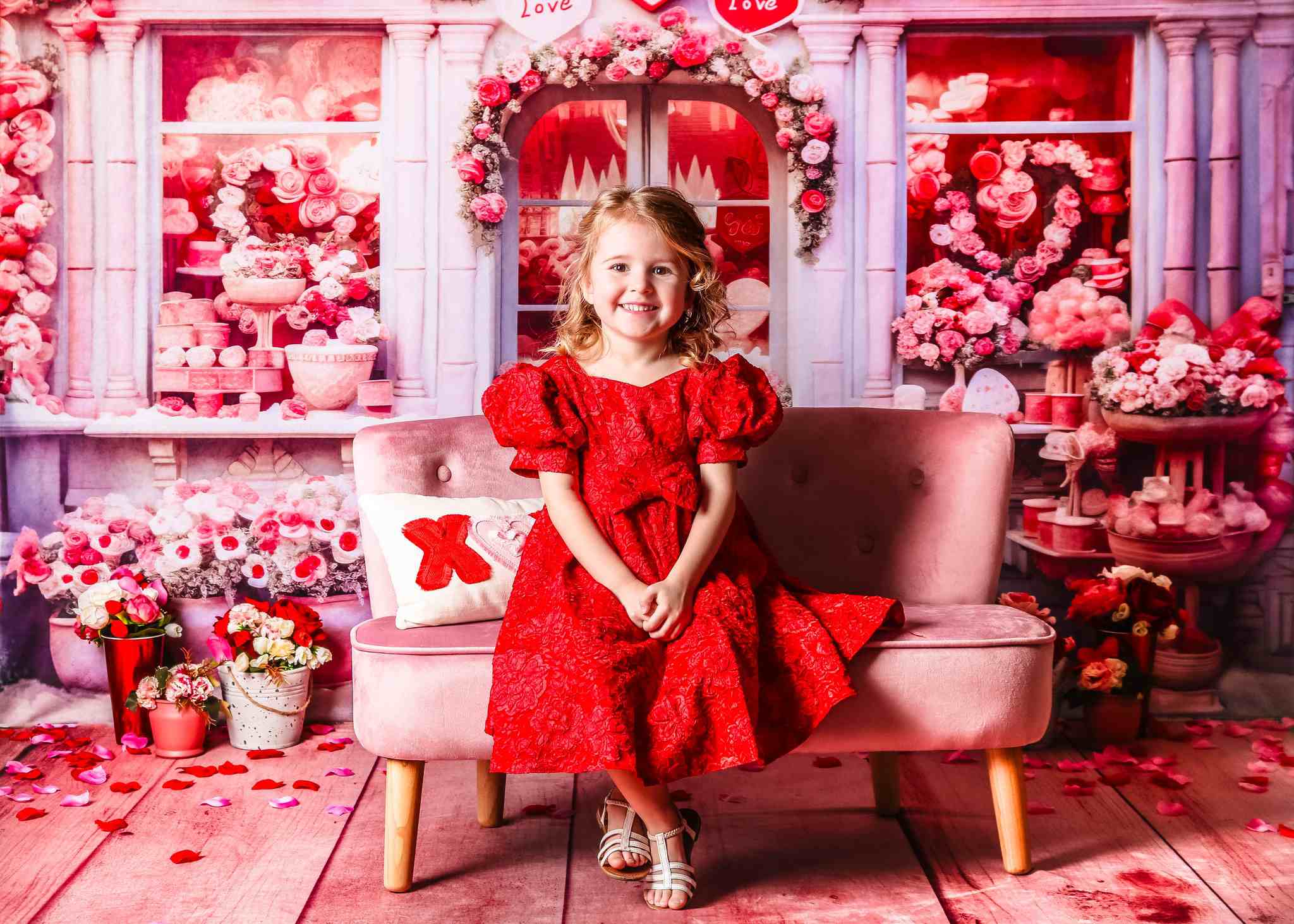 Kate Pink Valentine's Day Flower Shop Backdrop for Photography