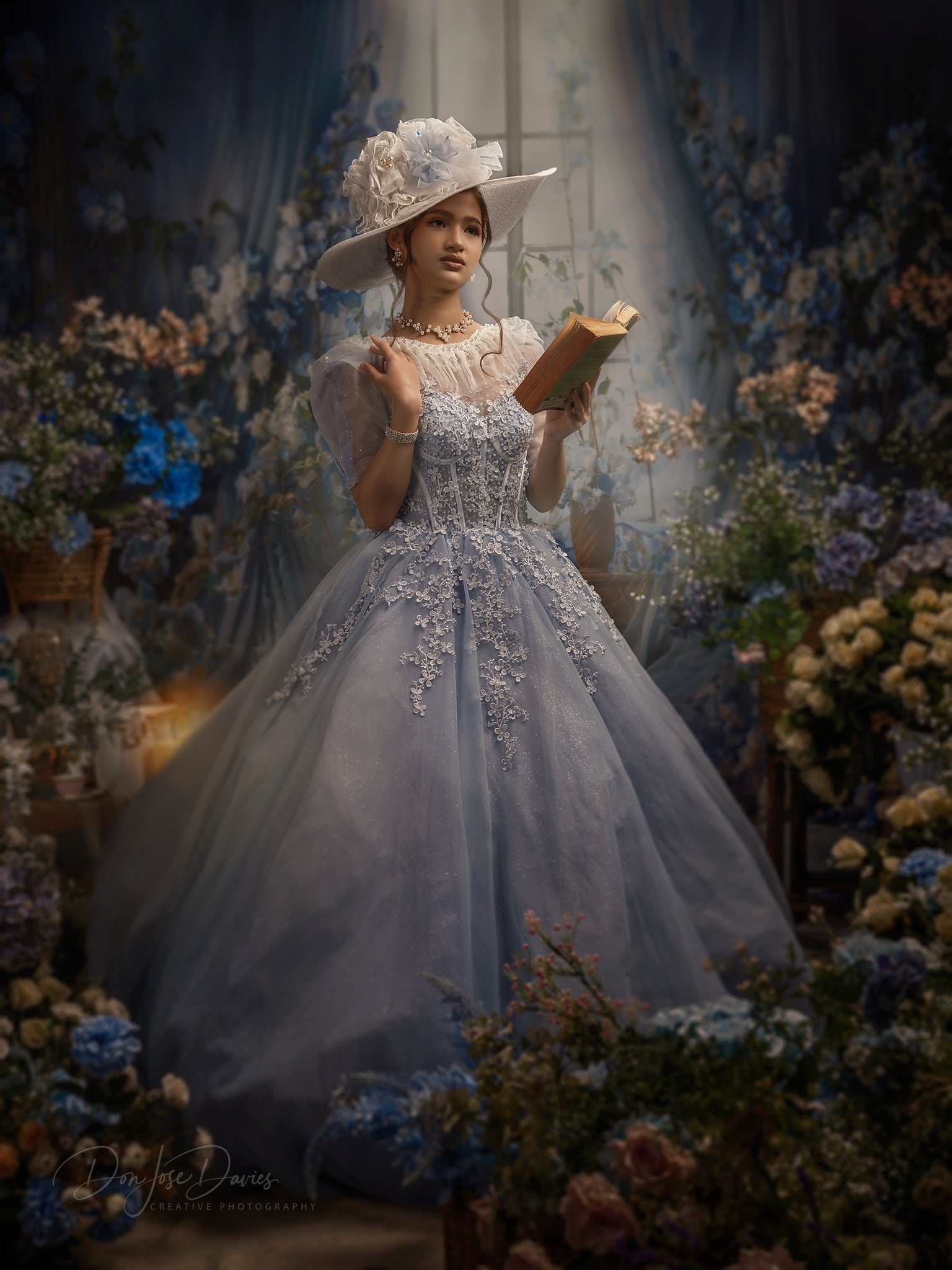 Kate Blue Flower Curtain Window Room Backdrop Designed by Emetselch - Kate Backdrop AU