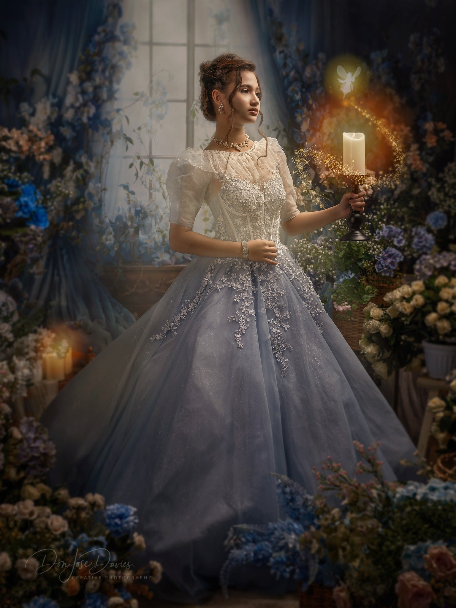 Kate Blue Flower Curtain Window Room Backdrop Designed by Emetselch - Kate Backdrop AU