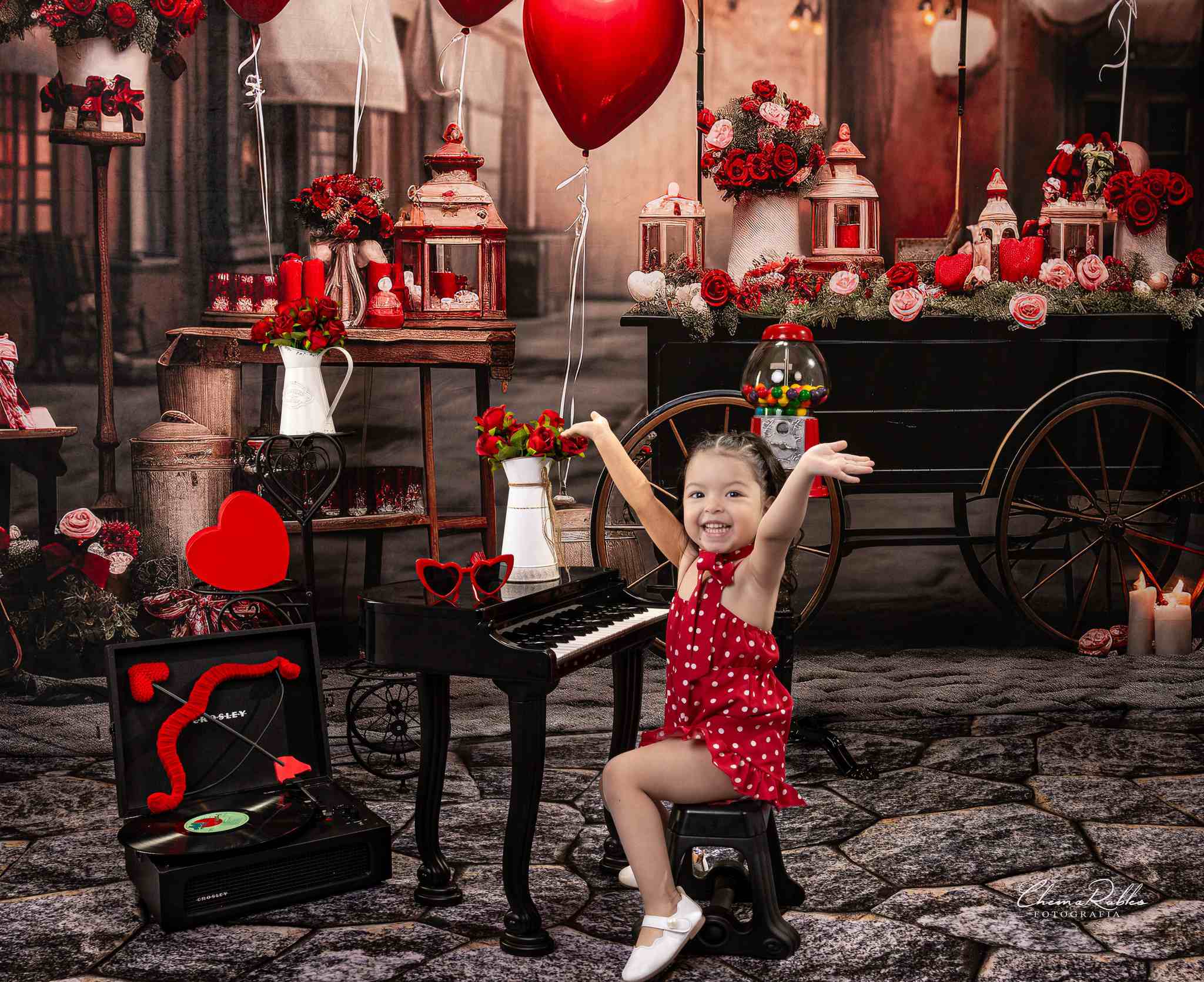 Kate Valentine's Day Retro Street Balloon Cart Backdrop Designed by Emetselch - Kate Backdrop AU