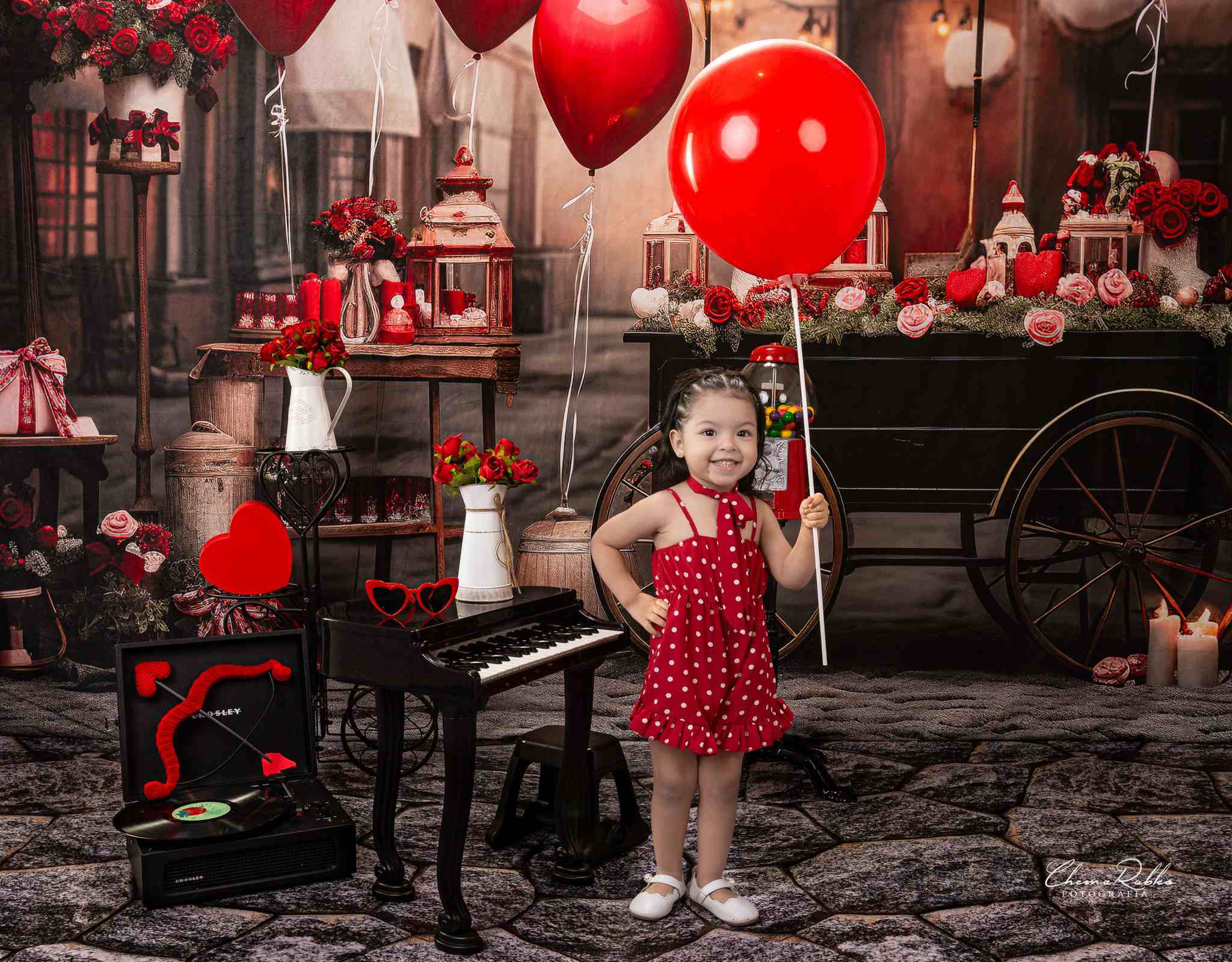 Kate Valentine's Day Retro Street Balloon Cart Backdrop Designed by Emetselch