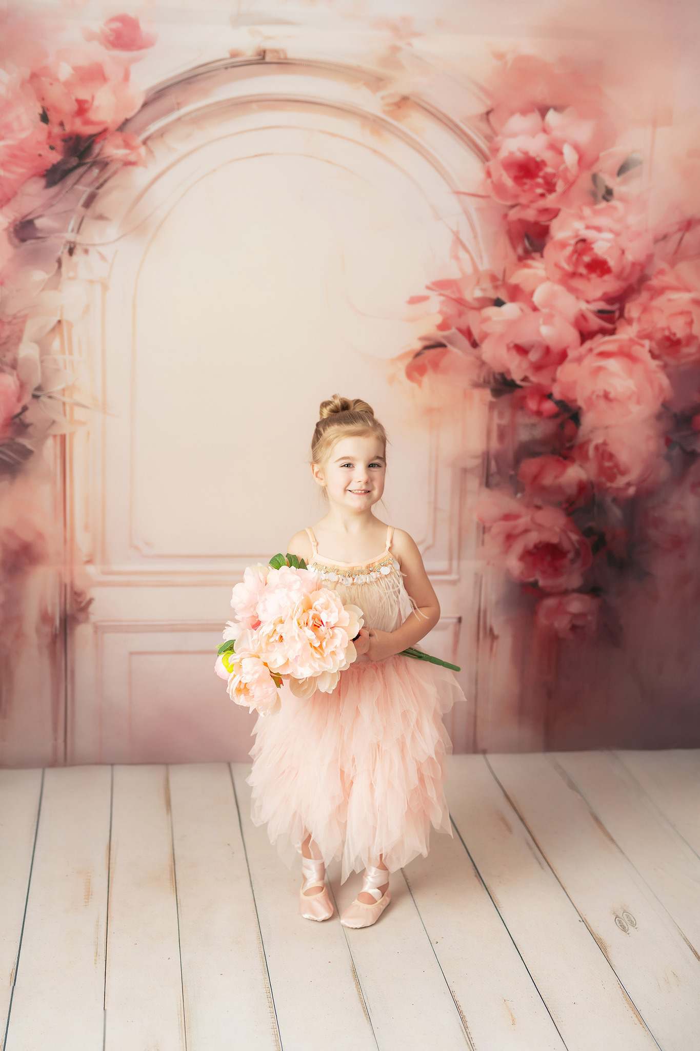 Kate Pink Flowers Wooden Door Oil Painting Style Backdrop Designed by GQ - Kate Backdrop AU
