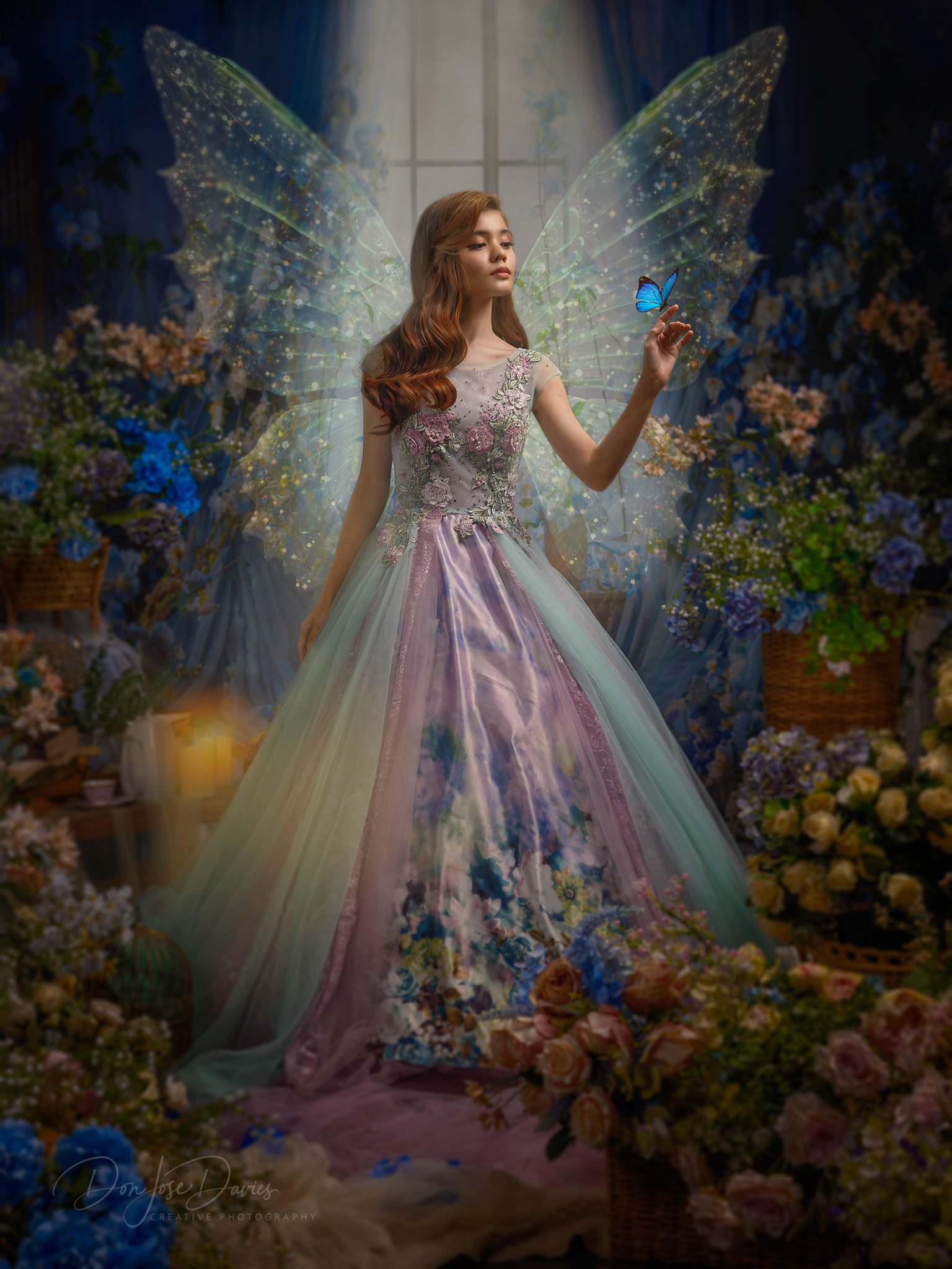 Kate Blue Flower Curtain Window Room Backdrop Designed by Emetselch - Kate Backdrop AU