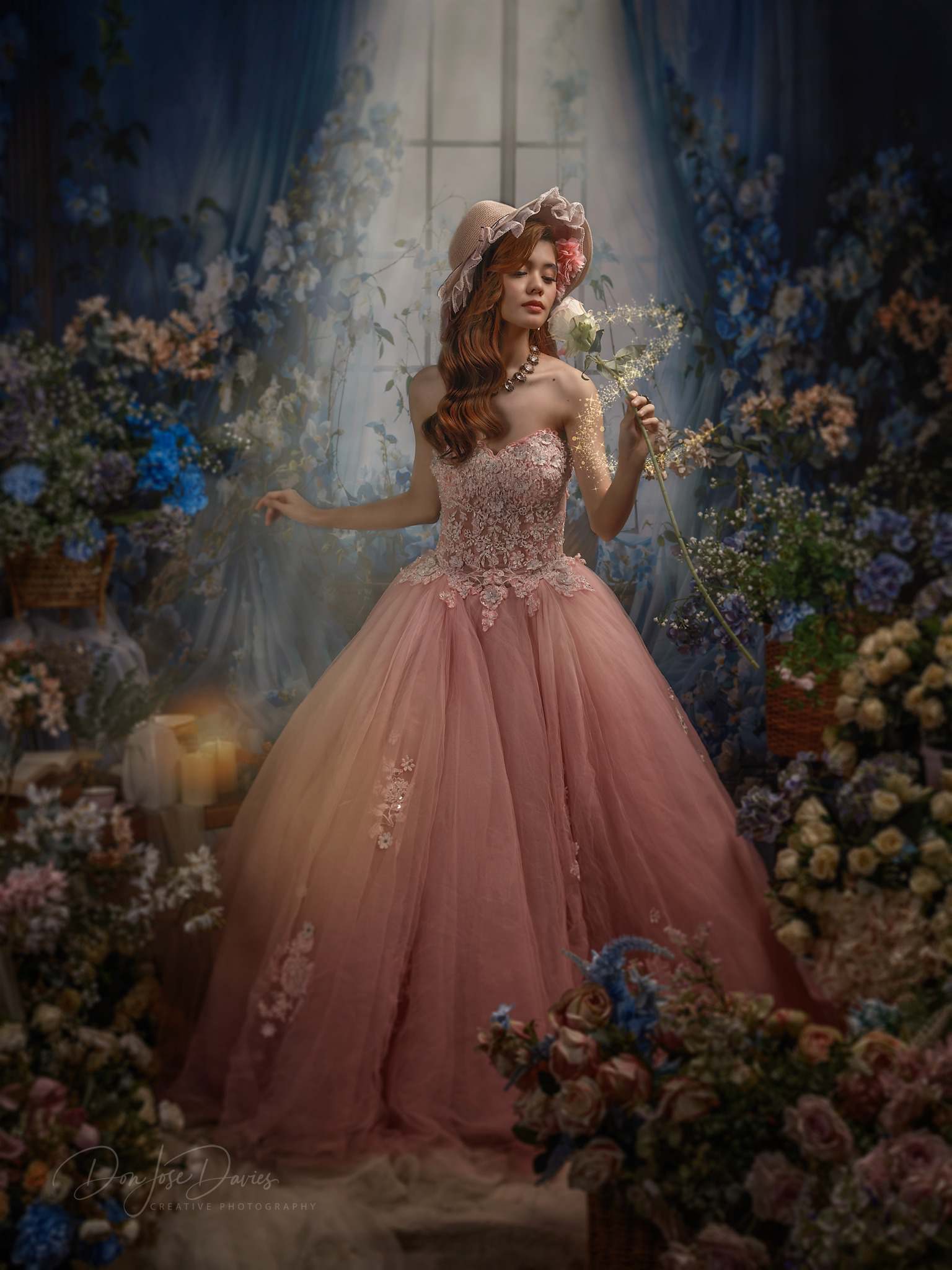 Kate Blue Flower Curtain Window Room Backdrop Designed by Emetselch - Kate Backdrop AU