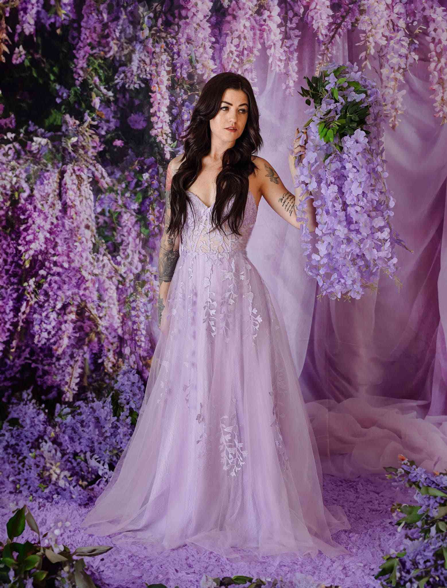 Kate Purple Flowers Tulle Spring Backdrop Designed by Emetselch