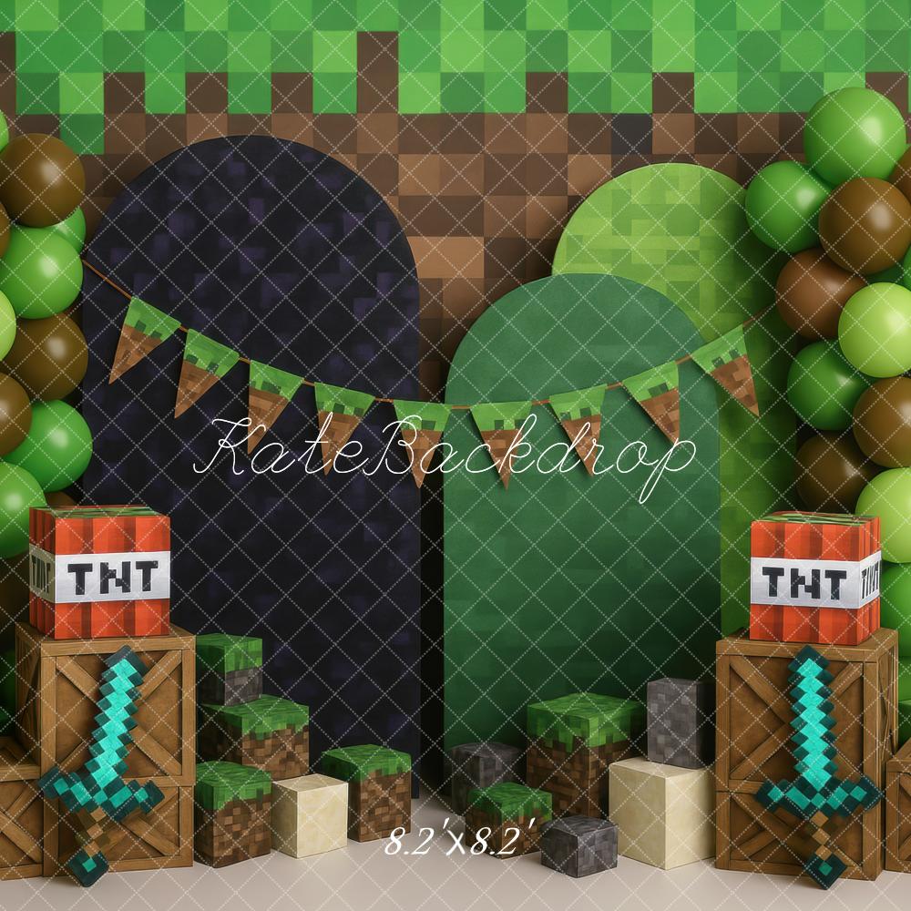 Kate Pixel Game Boxes Balloons Swords Backdrop Designed by Mini MakeBelieve