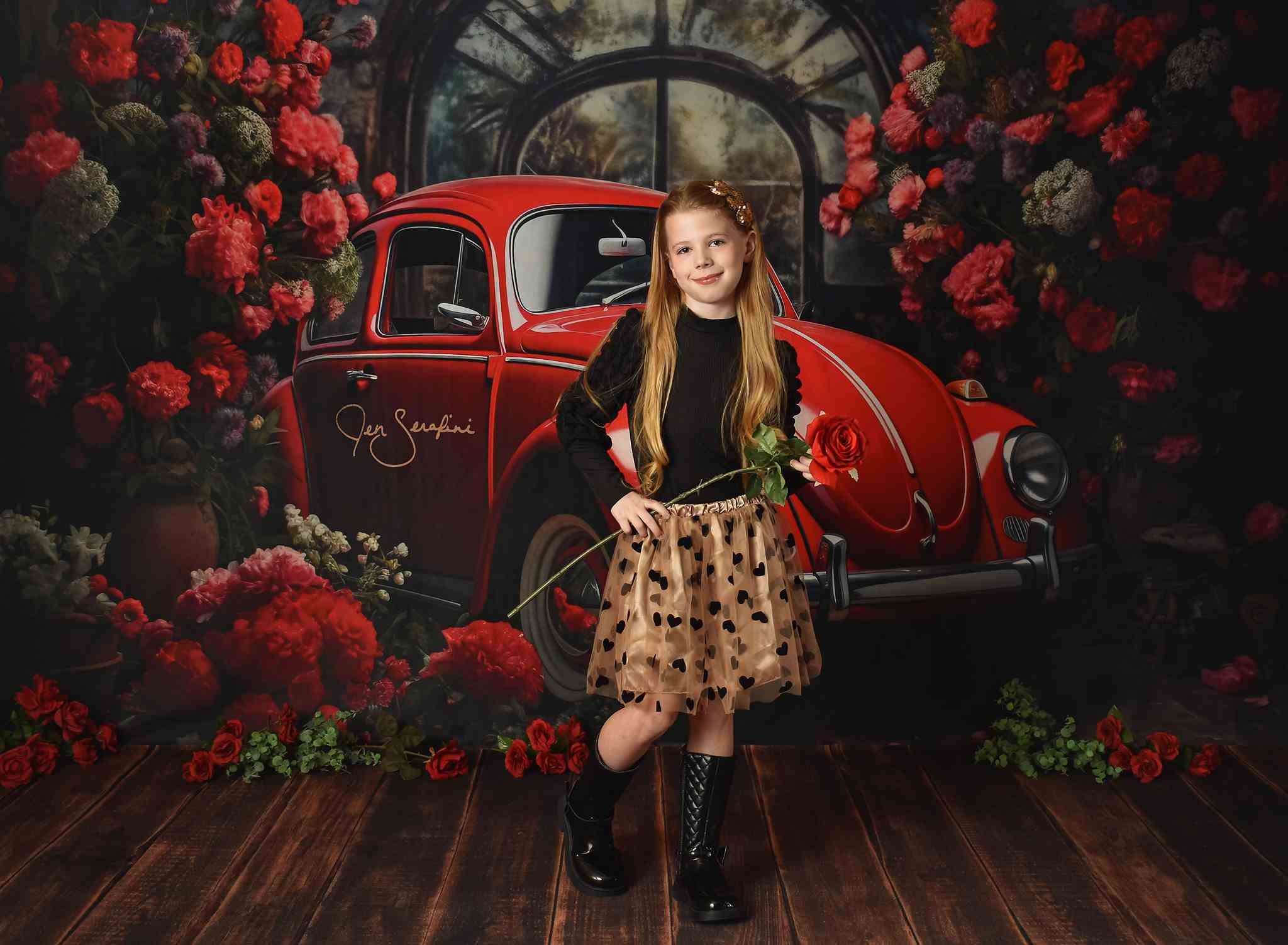 Kate Valentine's Day Red Car Backdrop Designed by Patty Roberts