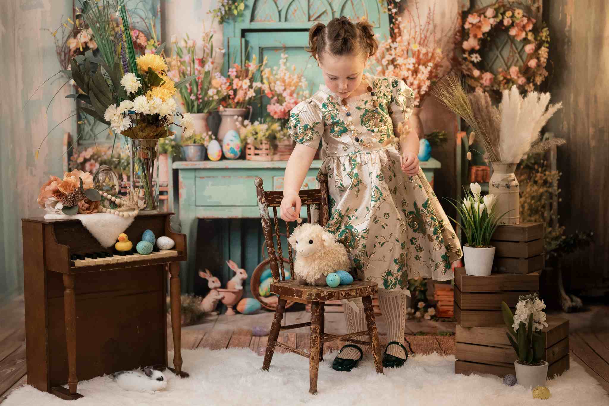 Kate Easter Greenery Flowers Backdrop Designed by Emetselch - Kate Backdrop AU