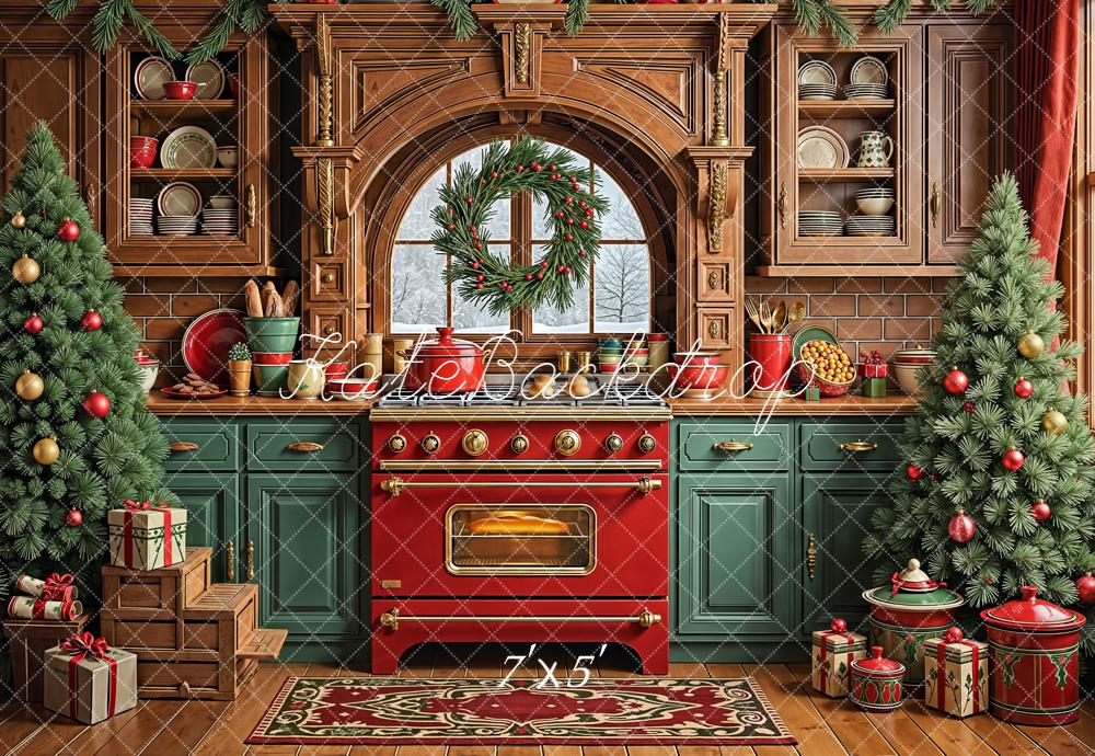 Kate Christmas Kitchen Trees Gifts Backdrop Designed by Emetselch