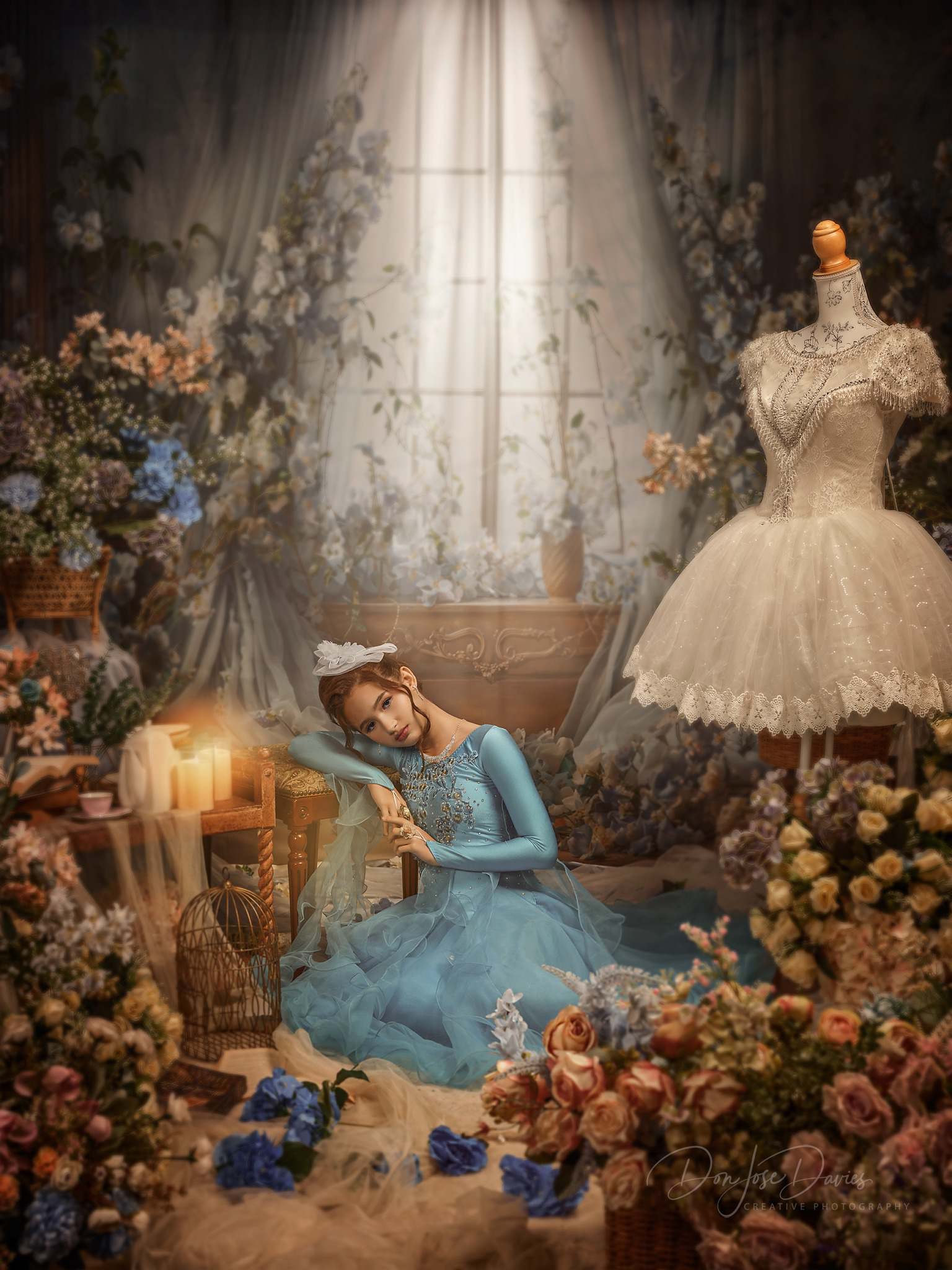 Kate Blue Flower Curtain Window Room Backdrop Designed by Emetselch - Kate Backdrop AU