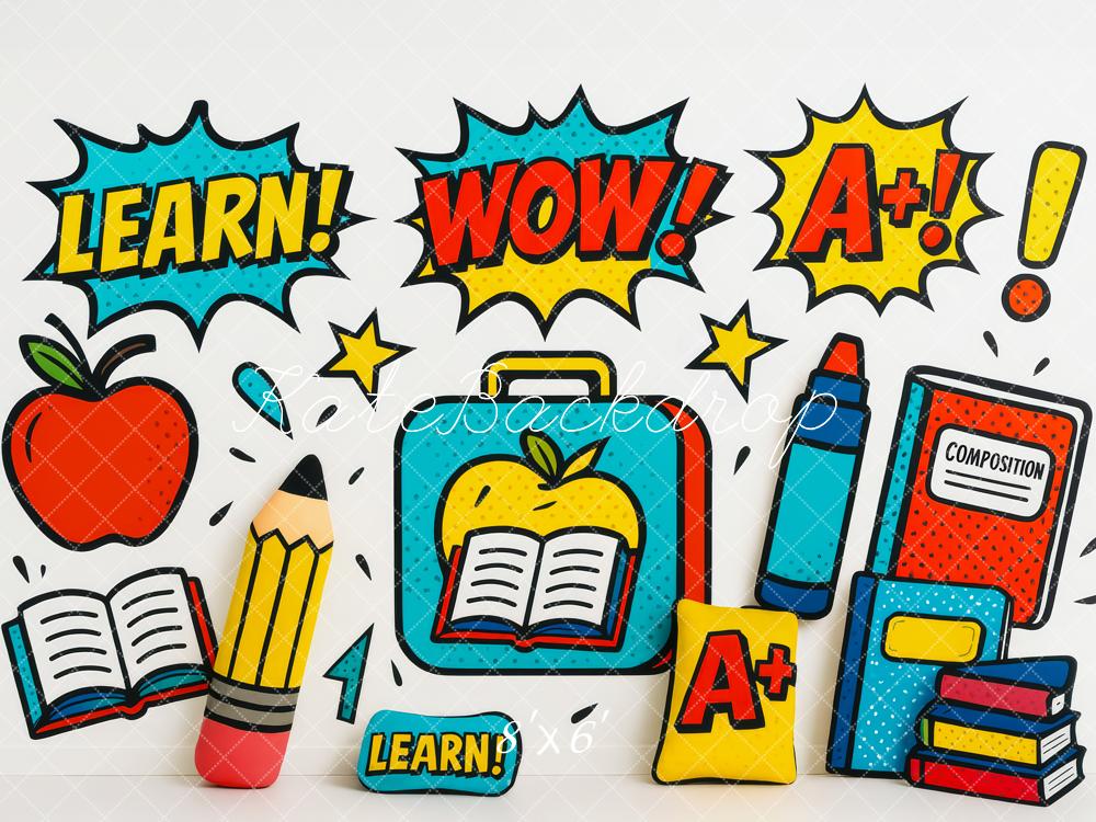 Kate Back to School Backdrop Comic Apple Books Pencil Designed by Patty Roberts - Kate Backdrop AU