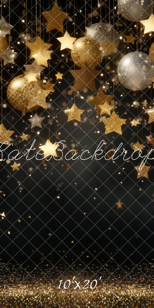 Kate Gold Stars Baubles Glitter Backdrop Designed by Emetselch