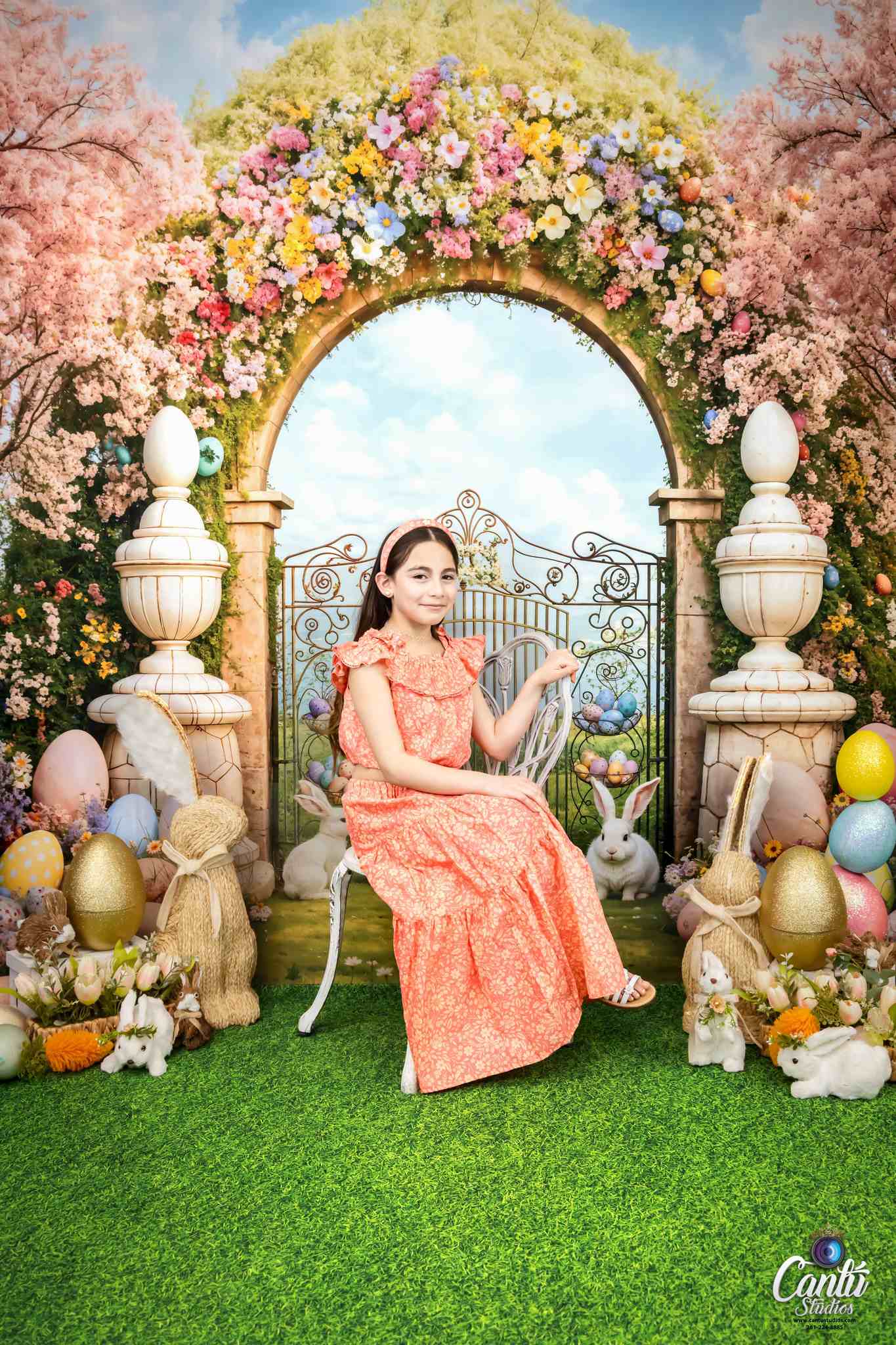 Kate Easter Backdrop Bunny Colorful Flowers Arch Designed by Chain Photography - Kate Backdrop AU
