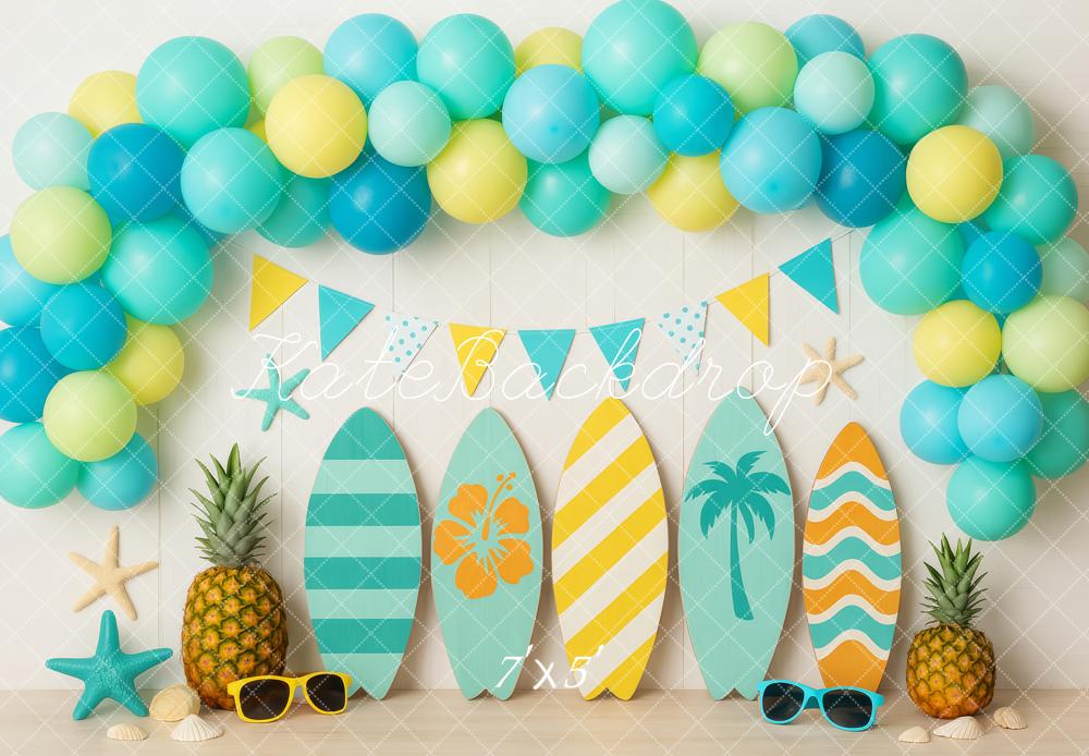 Kate Summer Surfboards Balloons Tropical Backdrop Designed by Patty Roberts