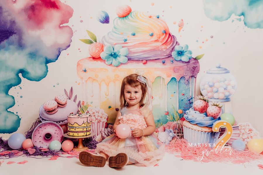 Kate Rainbow Colorful Cake Floral Backdrop Designed by Patty Robertss - Kate Backdrop AU