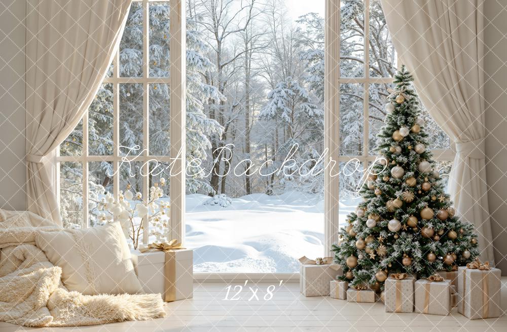 Kate Christmas Tree Snowy Fleece Backdrop Designed by Emetselch - Kate Backdrop AU