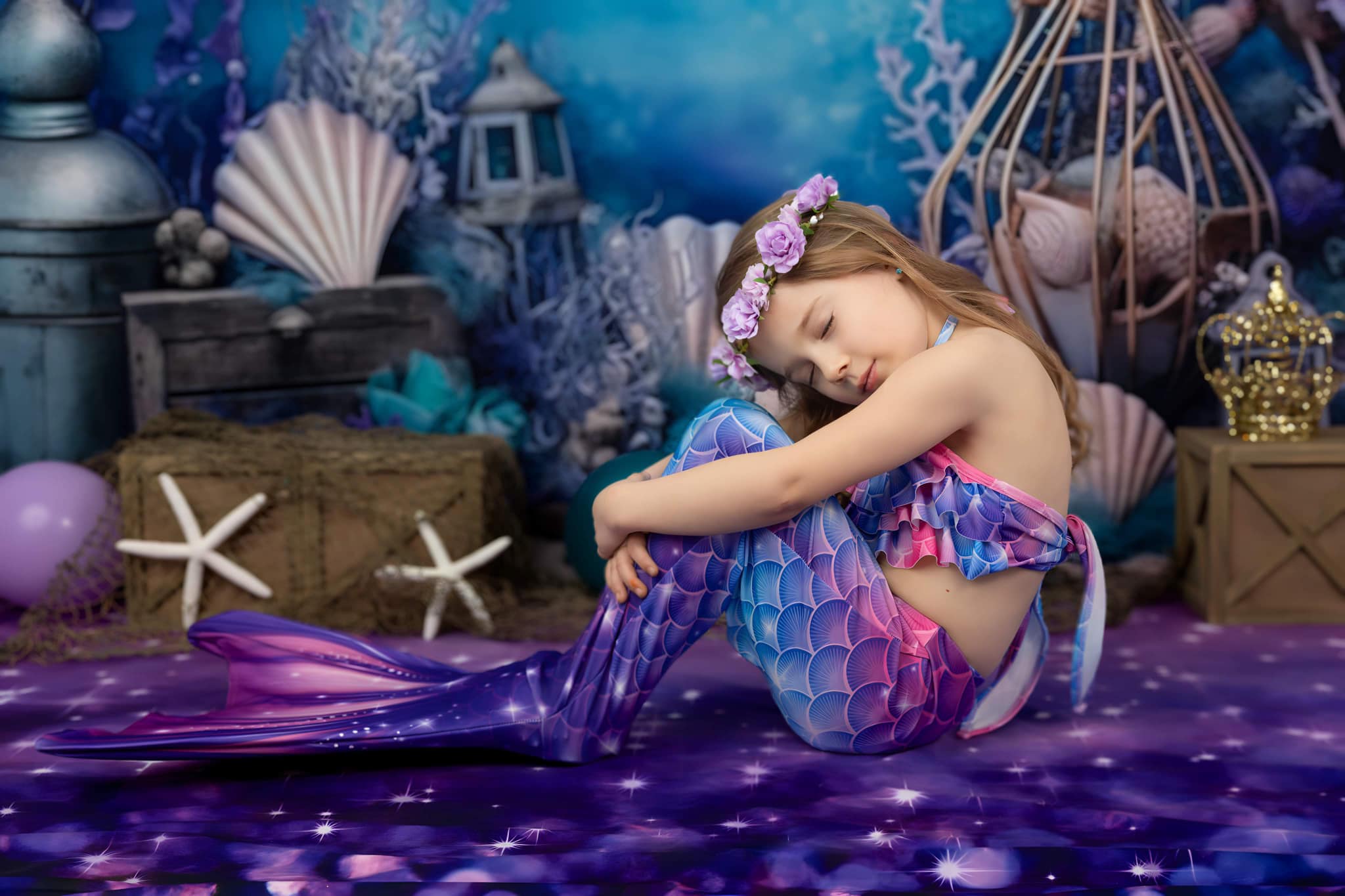 Kate Purple Deep Sea Shell Mermaid Backdrop for Photography