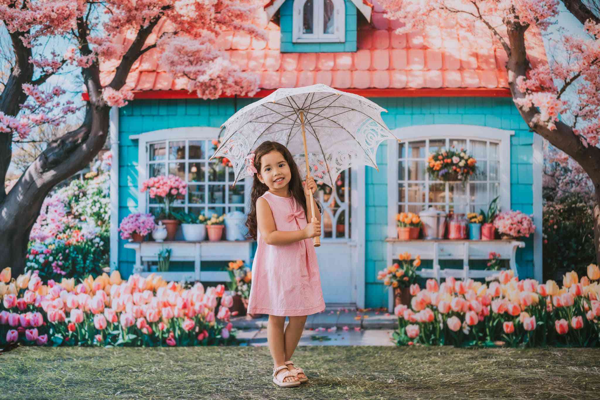 Kate Spring Pink Flowers Tree House Backdrop Designed by Emetselch - Kate Backdrop AU