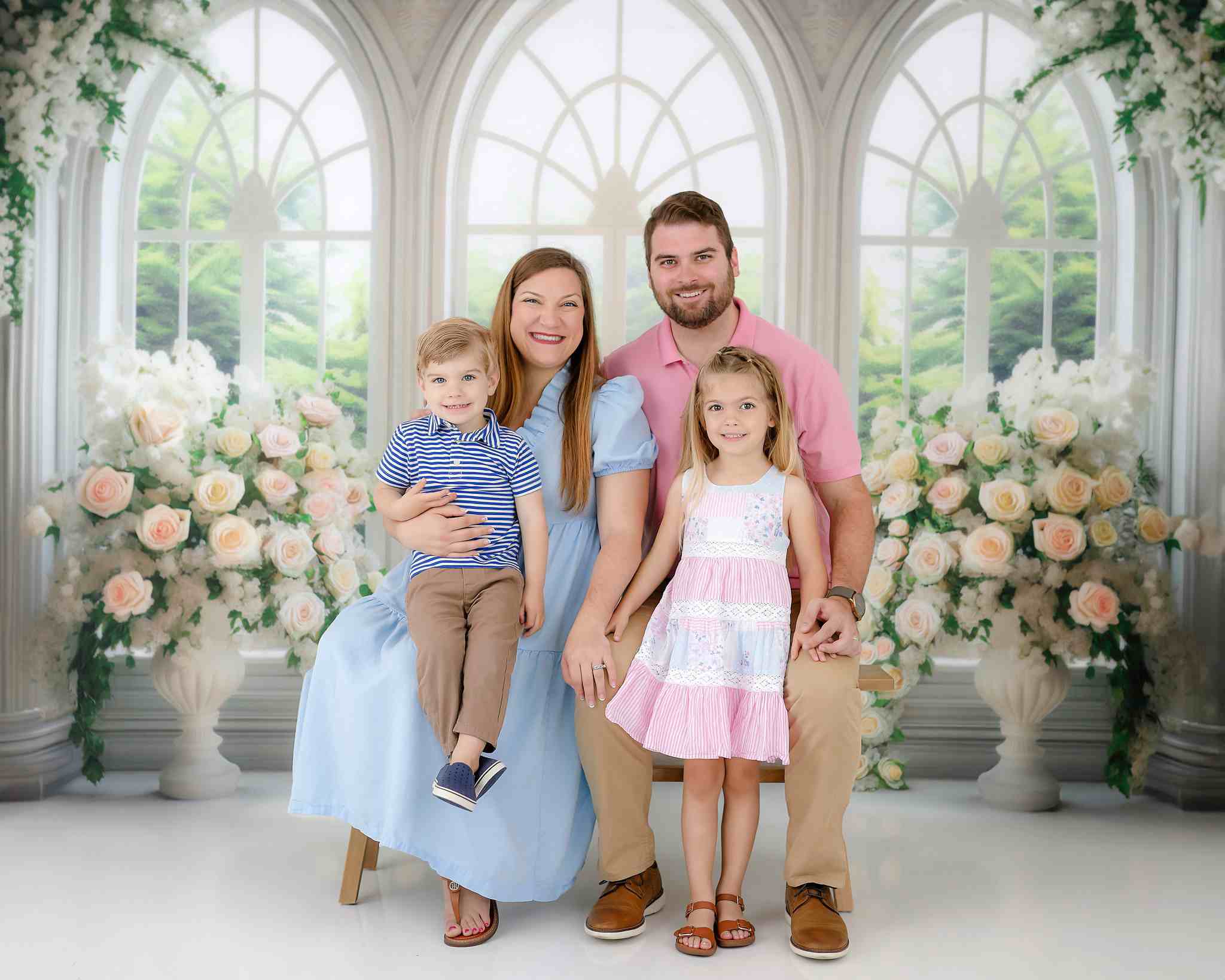 Kate White Floral Cathedral Windows Spring Backdrop Designed by Mini MakeBelieve - Kate Backdrop AU