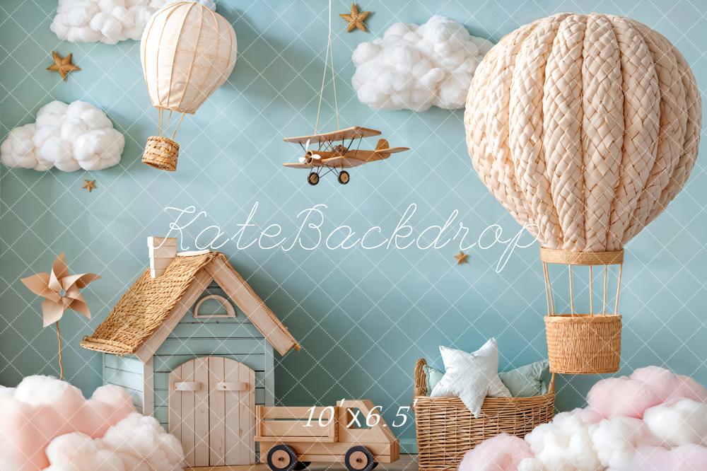 Kate Hot Air Balloon Toy Aeroplane Cloud House Fleece Backdrop Designed by Emetselch