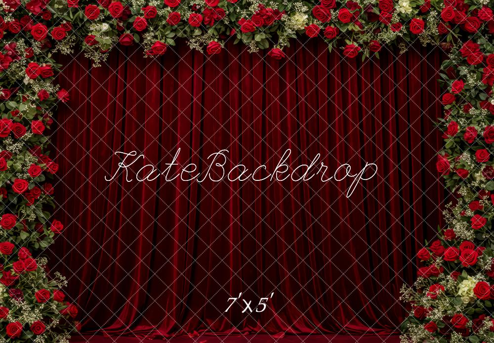 Kate Red Roses Floral Curtain Backdrop Designed by Patty Roberts