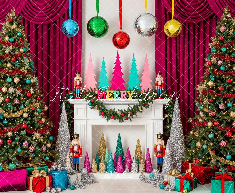 Kate Christmas Fireplace Nutcracker Trees Backdrop Designed by Patty Roberts
