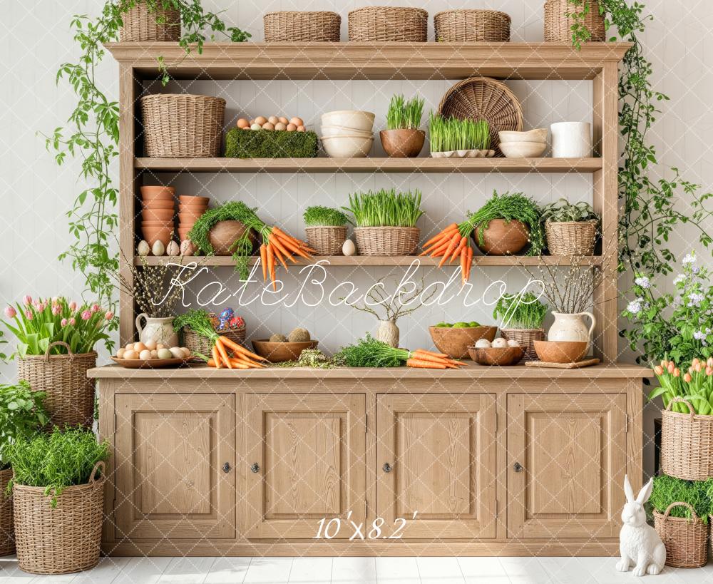 Kate Easter Bunny Wooden Cabinet Fleece Backdrop Eggs Carrots Designed by Patty Roberts