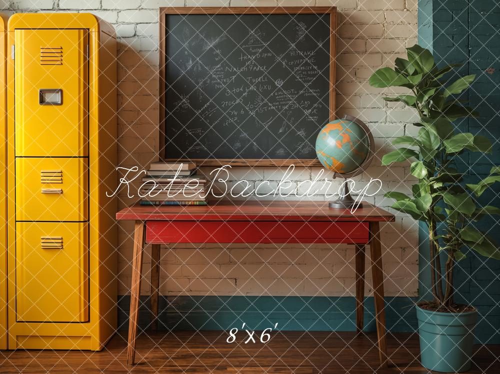 Kate Back to School Lockers Chalkboard Globe Fleece Backdrop Designed by Emetselch - Kate Backdrop AU