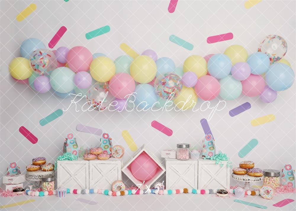 Kate Cake Smash Pastel Balloons Donuts Backdrop Designed by Melissa King