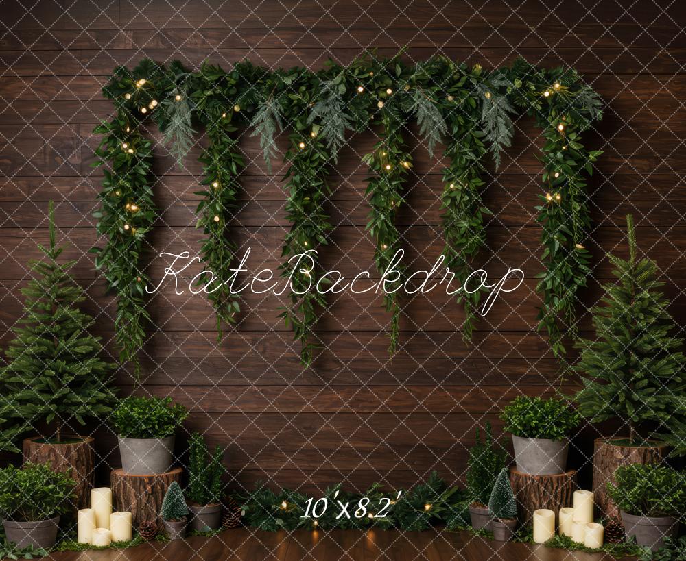 Kate Christmas Greenery Candles Wooden Wall Backdrop Designed by Patty Roberts