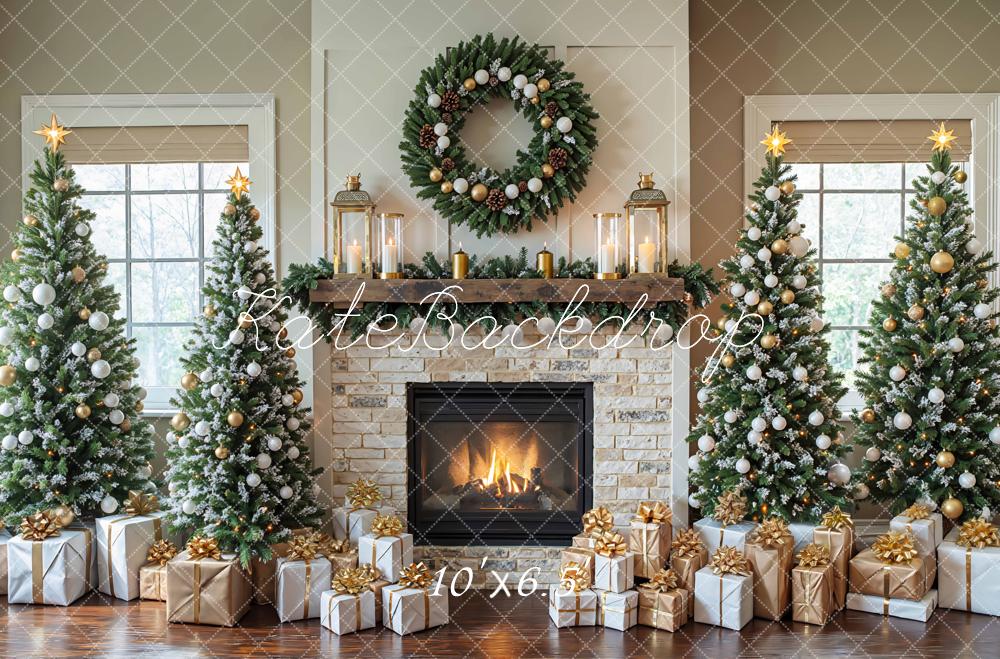 Kate Christmas Fireplace Gift Boxes Backdrop Designed by Mini MakeBelieve
