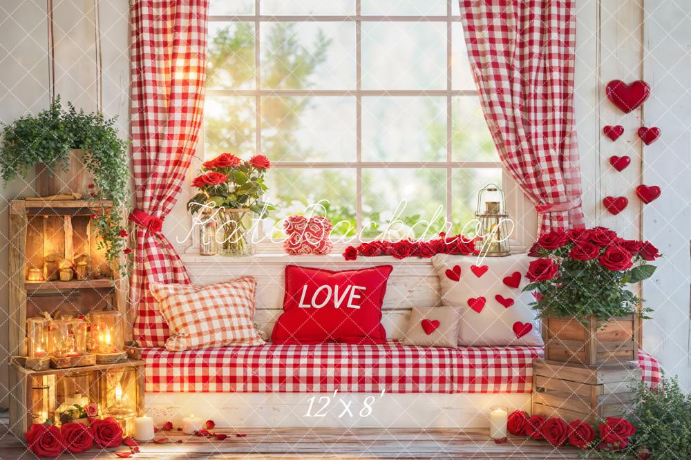 Kate Valentines Red Gingham Window Fleece Backdrop Designed by Emetselch
