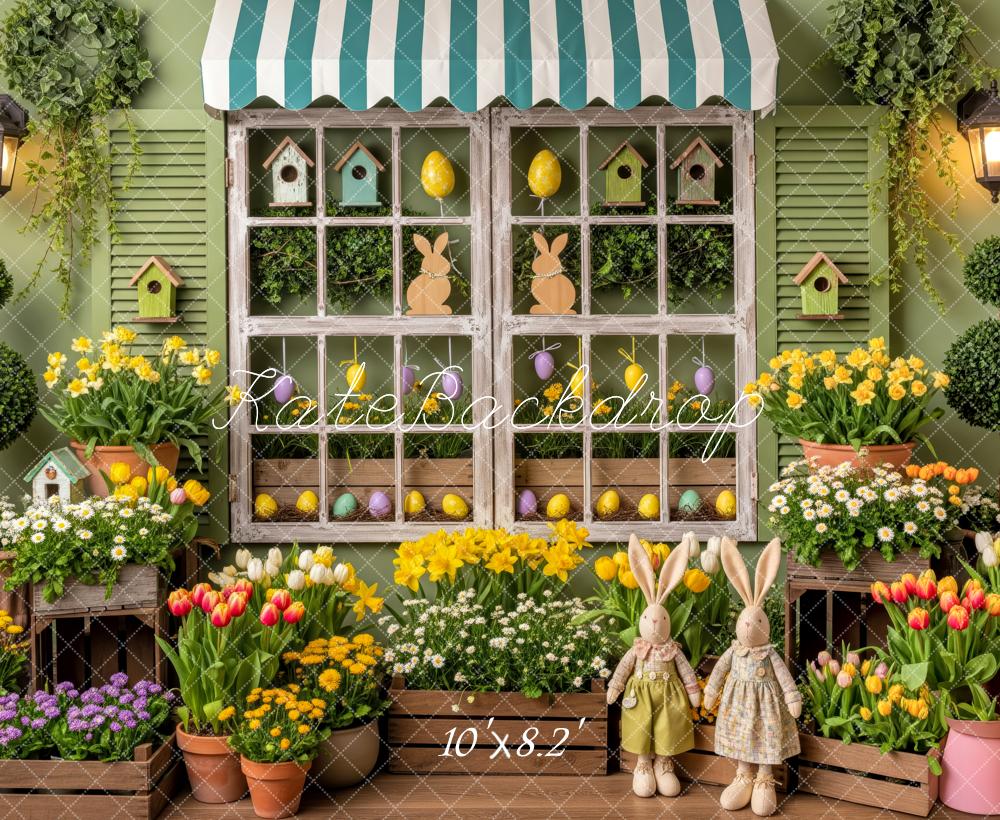 Kate Easter Bunny Window Birdhouses Flowers Backdrop Designed by Patty Roberts