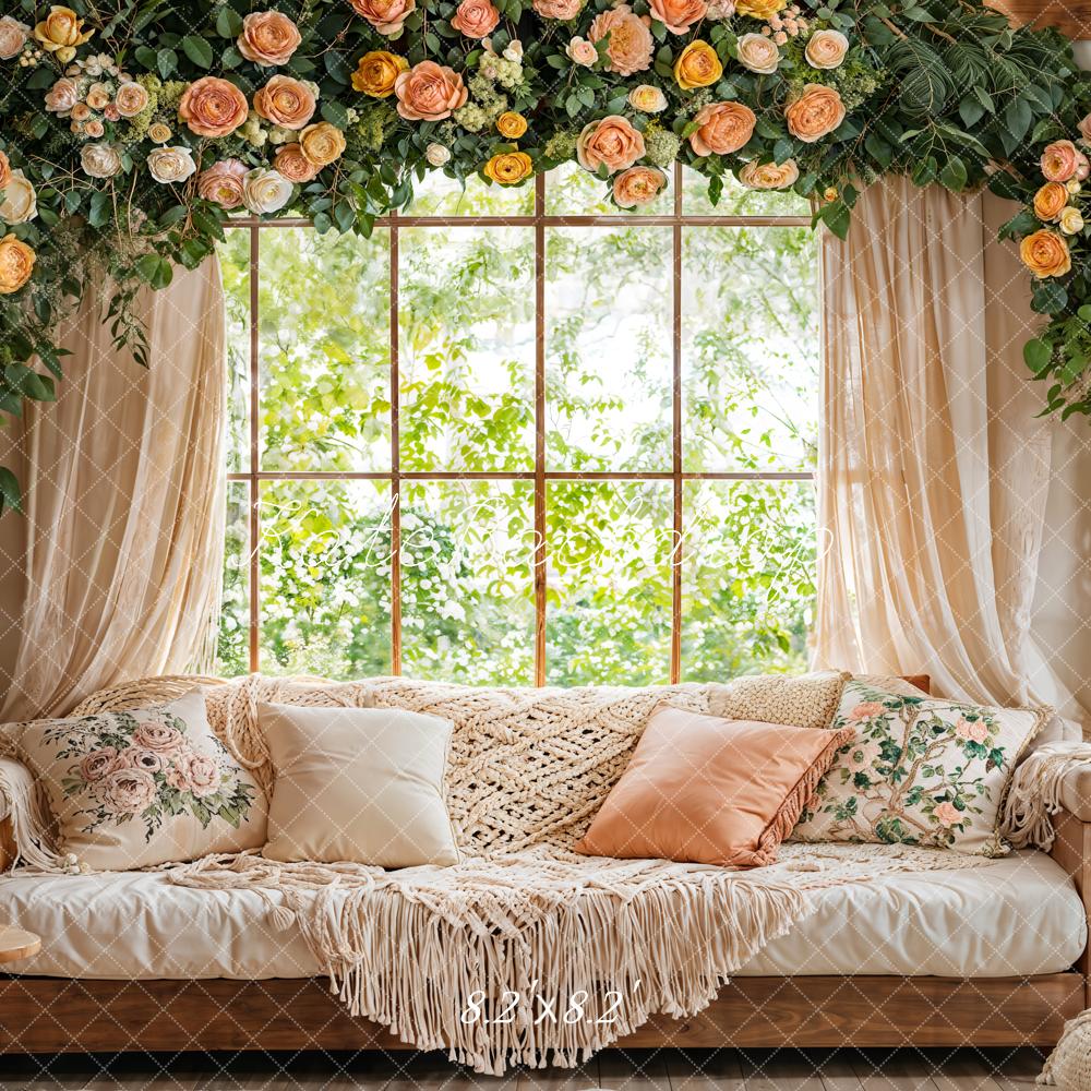 Kate Boho Flower Macrame Window Backdrop Designed by Emetselch
