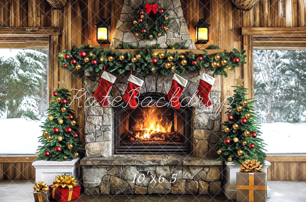Kate Christmas Fireplace Stone Wall Backdrop Designed by Mini MakeBelieve - Kate Backdrop AU