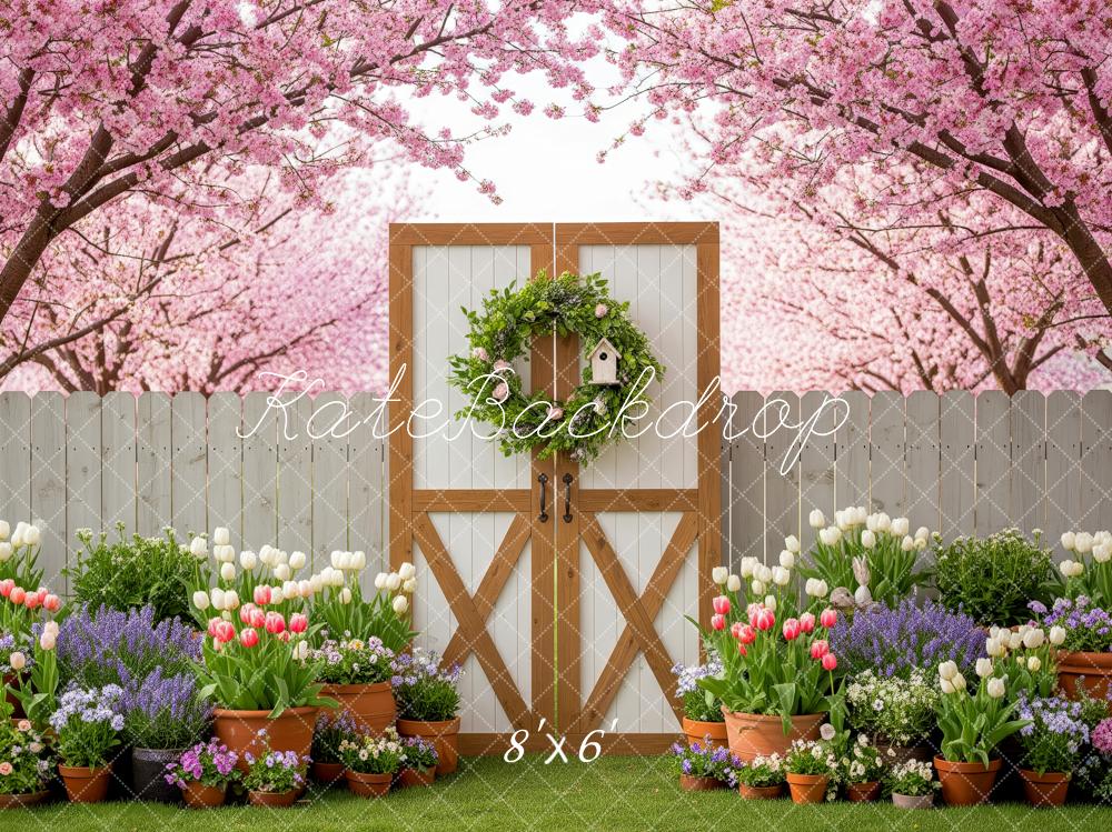 Kate Spring Garden Gate Cherry Blossoms Backdrop Designed by Patty Roberts