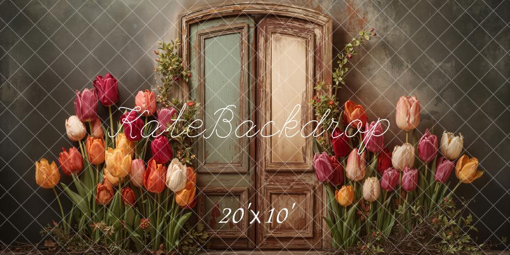 Kate Vintage Door Tulip Flowers Backdrop Designed by Emetselch